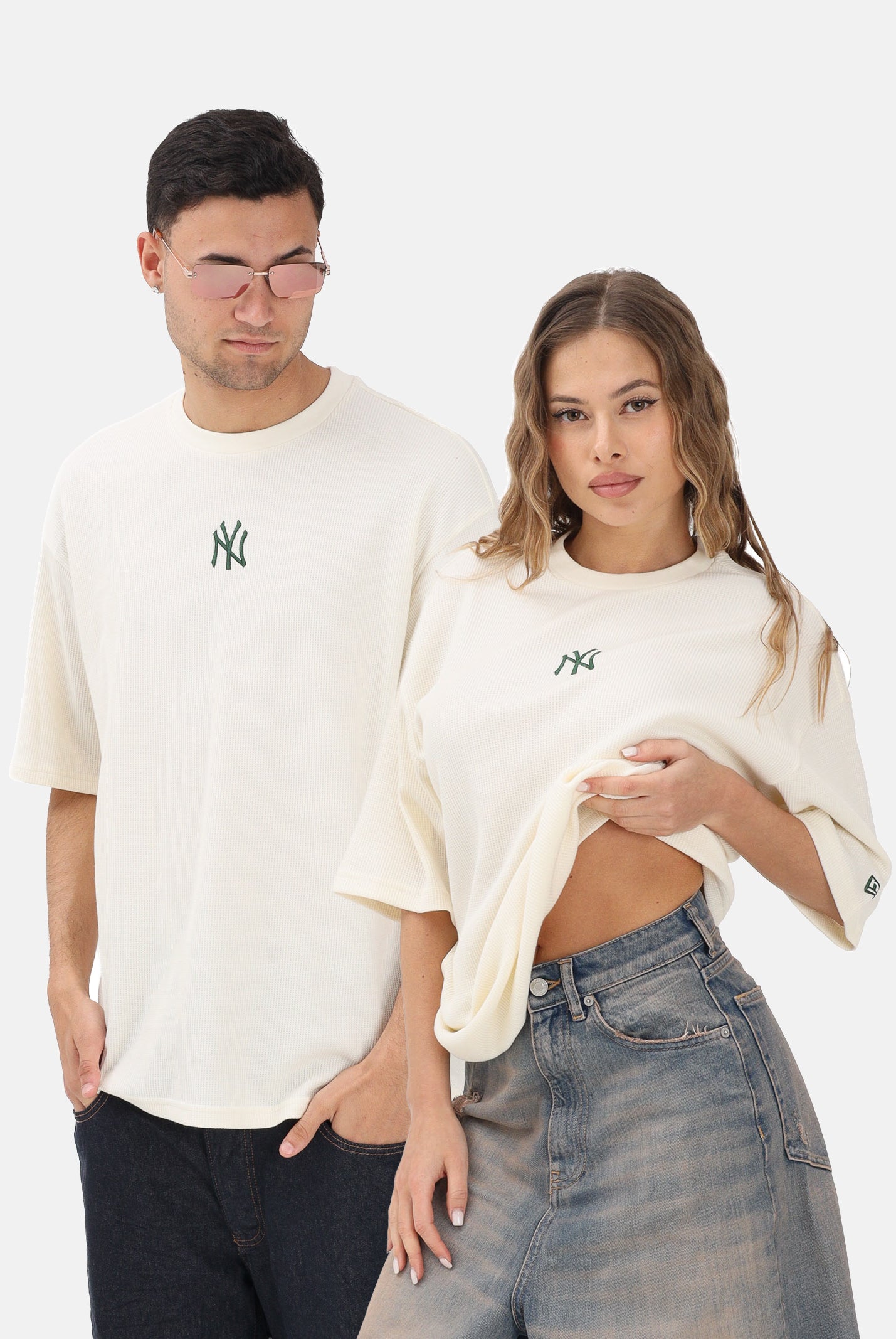 NEW ERA T-shirt a manica corta Oversized New York Yankees MLB Waffle bianca per uomo e donna 60771571 . NEW ERA