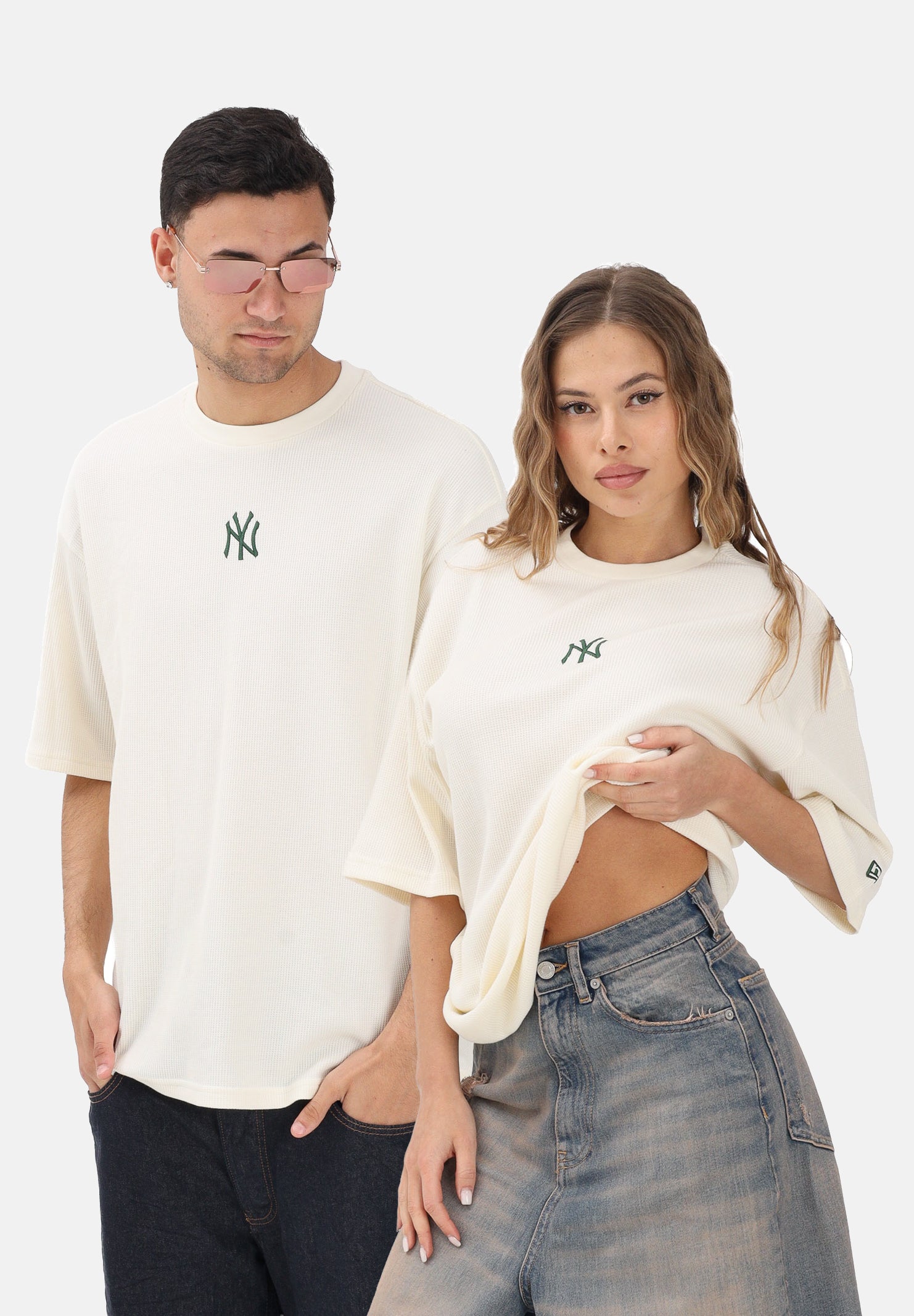 NEW ERA T-shirt a manica corta Oversized New York Yankees MLB Waffle bianca per uomo e donna 60771571 . NEW ERA