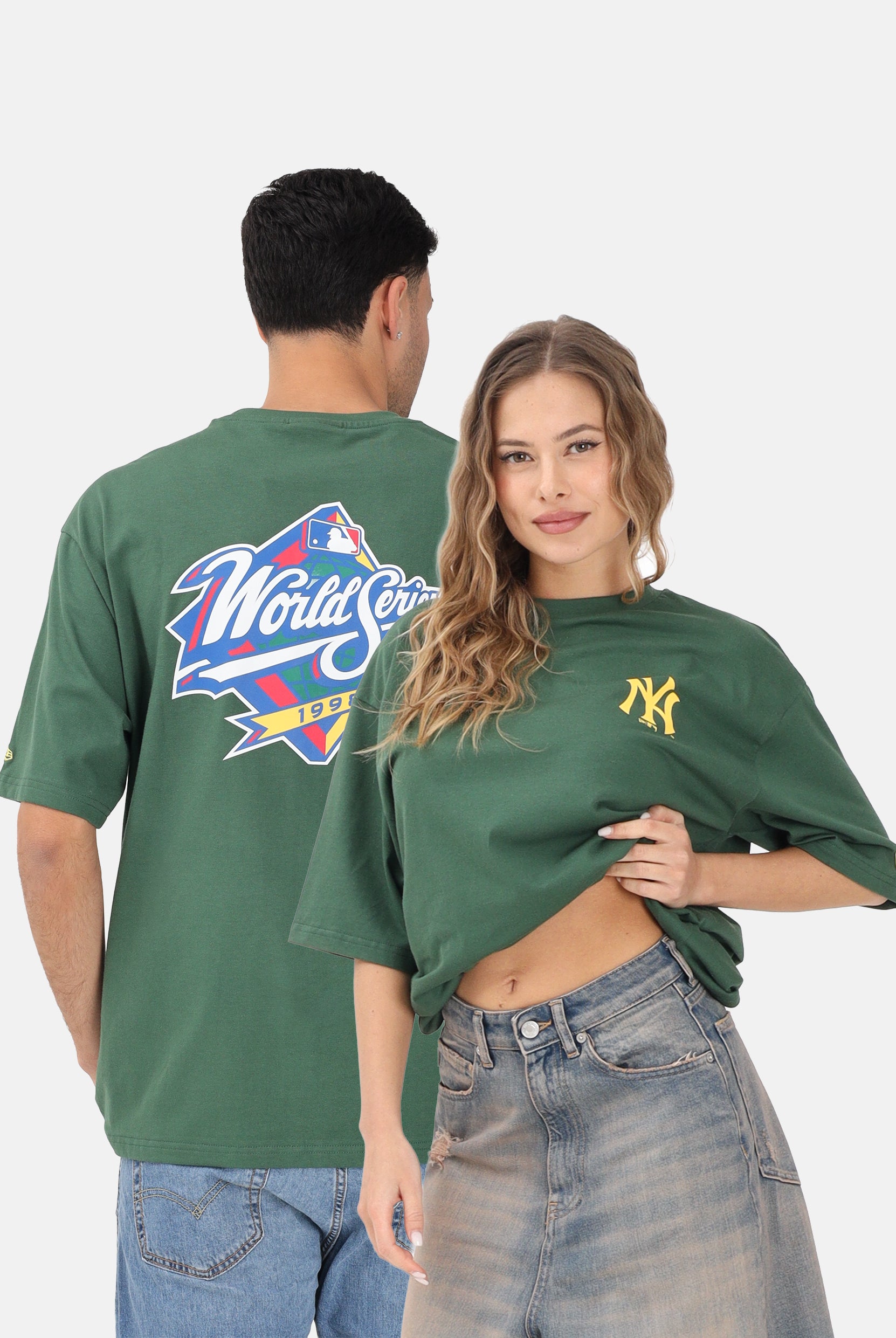 NEW ERA T-shirt a manica corta New York Yankees MLB World Series verde per uomo e donna 60771584 . NEW ERA