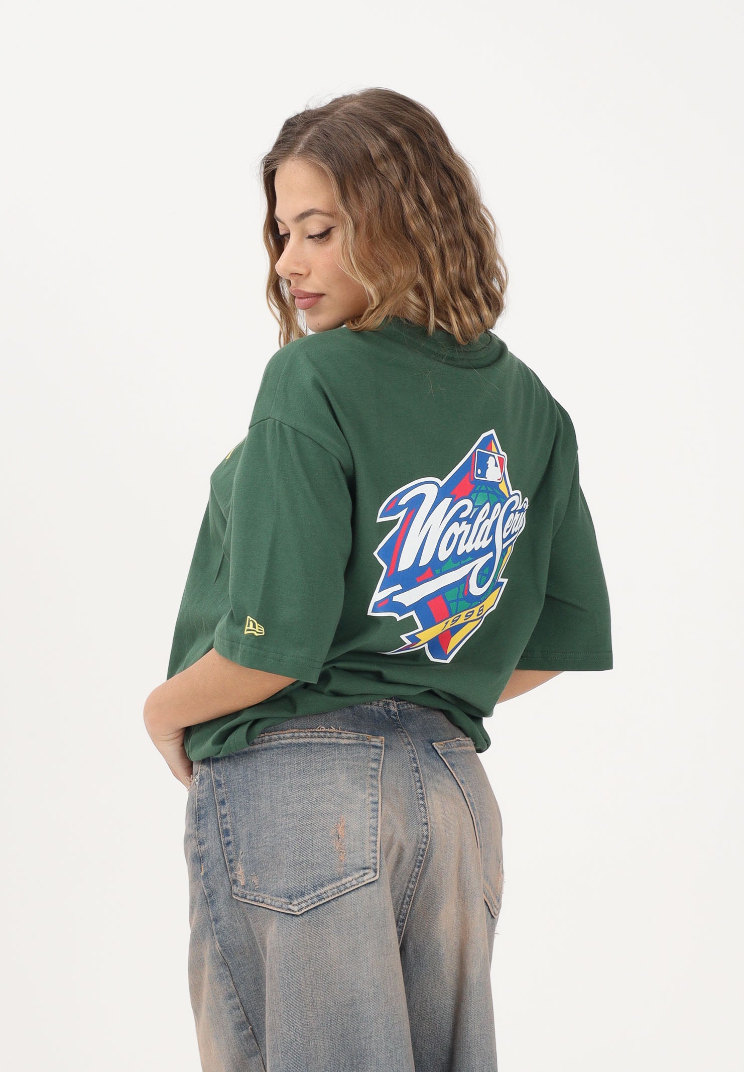 NEW ERA T-shirt a manica corta New York Yankees MLB World Series verde per uomo e donna 60771584 . NEW ERA