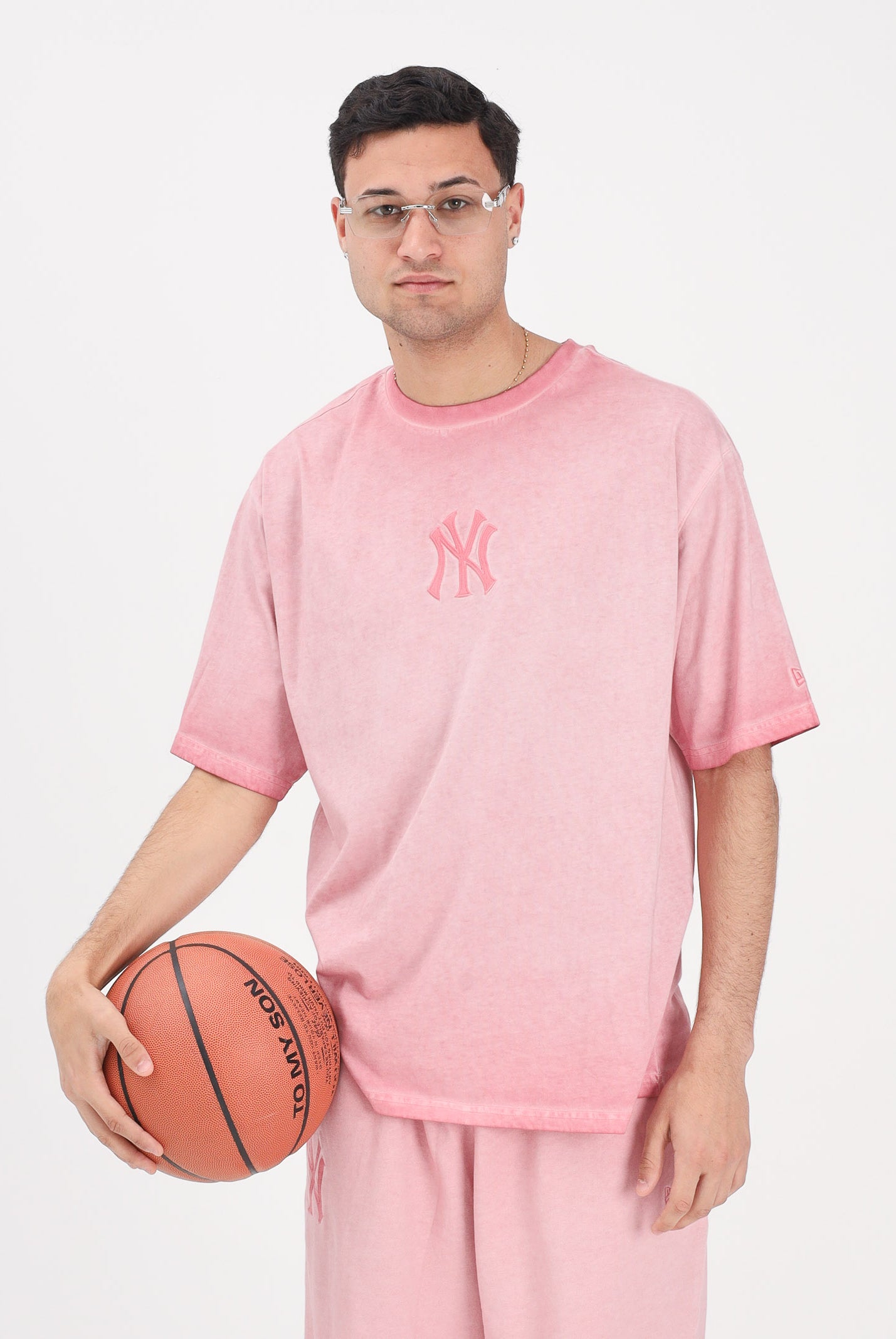 NEW ERA T-shirt a manica corta New York Yankees MLB Washed Logo rosa per uomo e donna 60856151 . NEW ERA