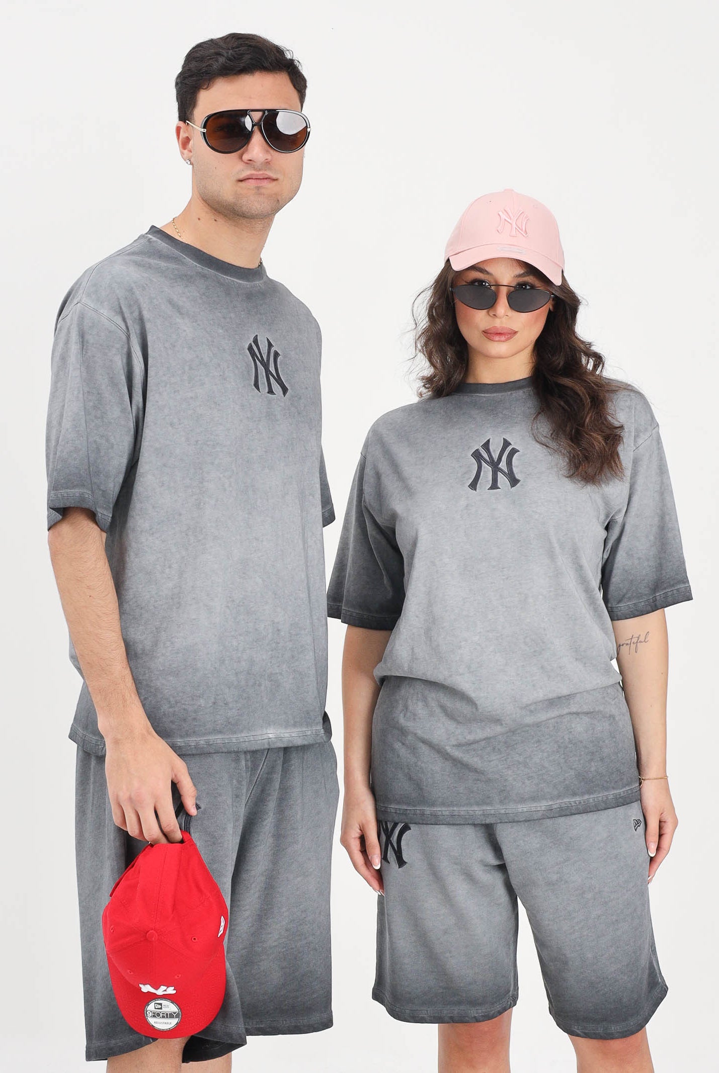 NEW ERA T-shirt a manica corta New York Yankees MLB Washed Logo grigia per uomo e donna 60856162 . NEW ERA