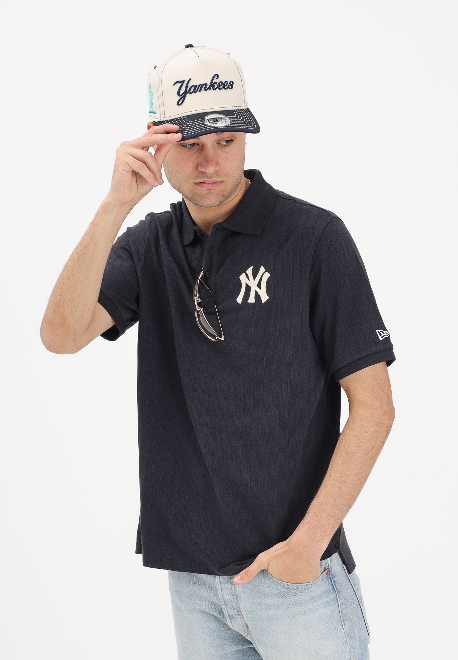 NEW ERA Polo a manica corta New York Yankees MLB Rib blu per uomo e donna 60856204 . NEW ERA
