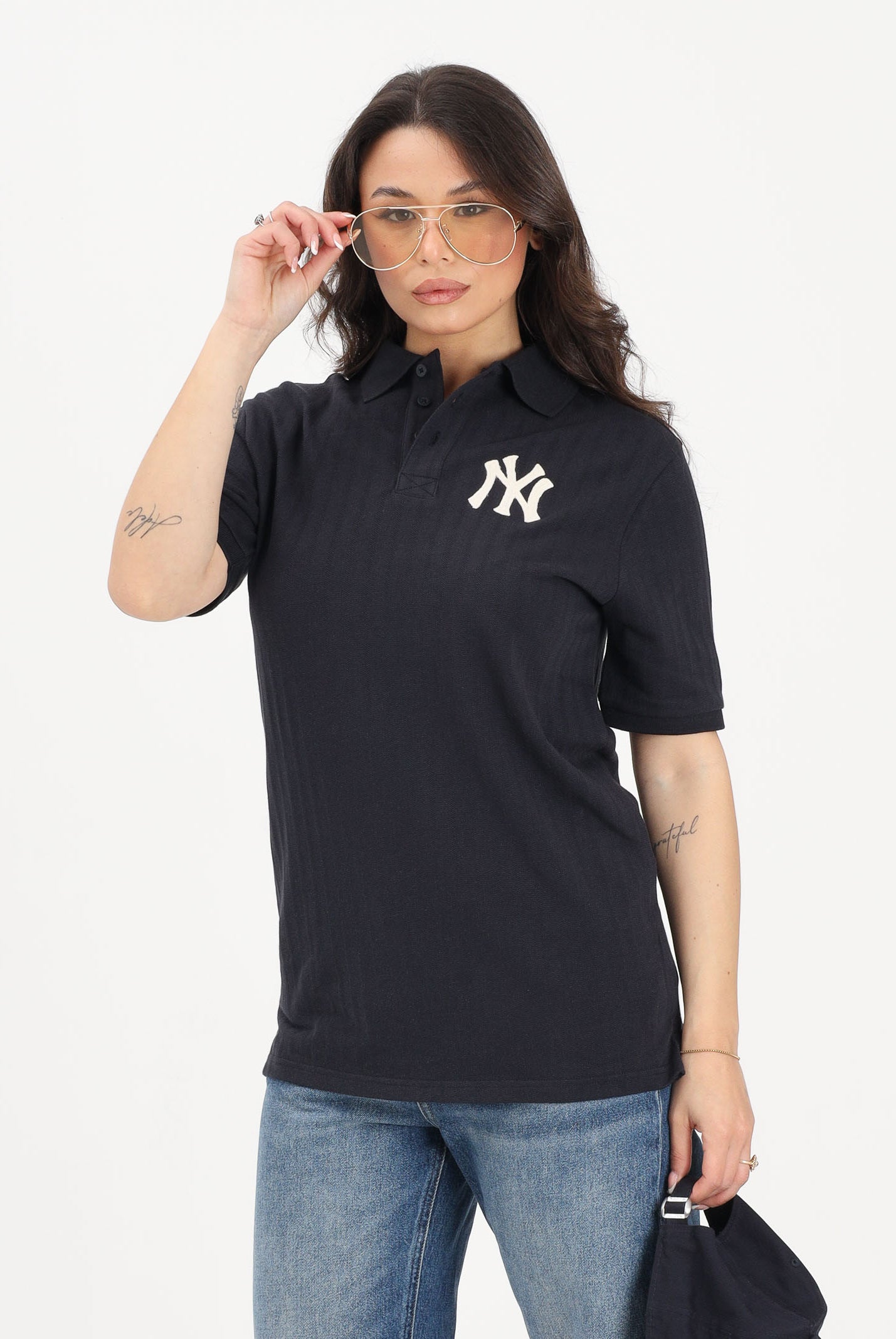NEW ERA Polo a manica corta New York Yankees MLB Rib blu per uomo e donna 60856204 . NEW ERA