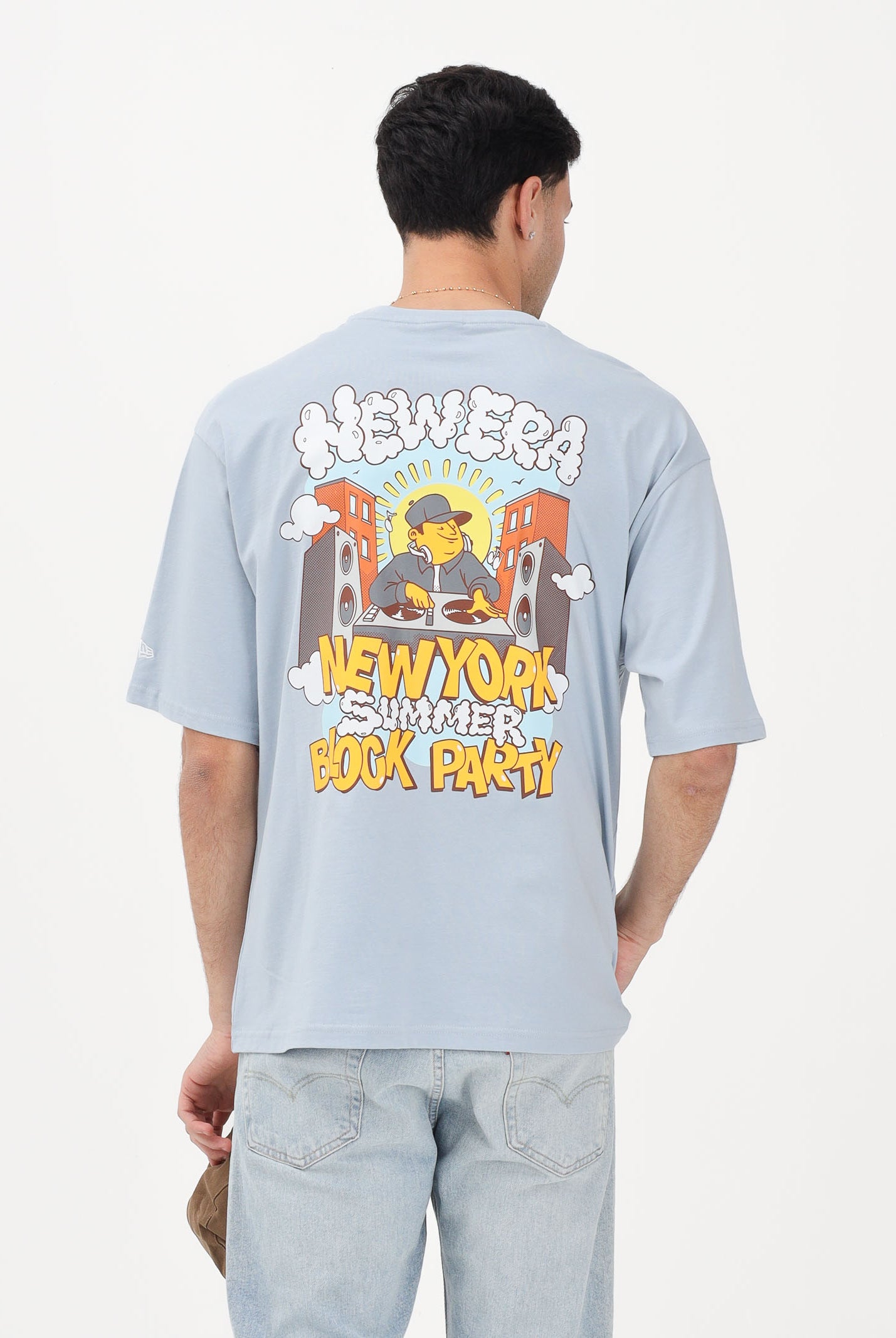 NEW ERA T-shirt a manica corta Oversized New Era Fun Block Party Graphic azzurra per uomo e donna 60856210 . NEW ERA
