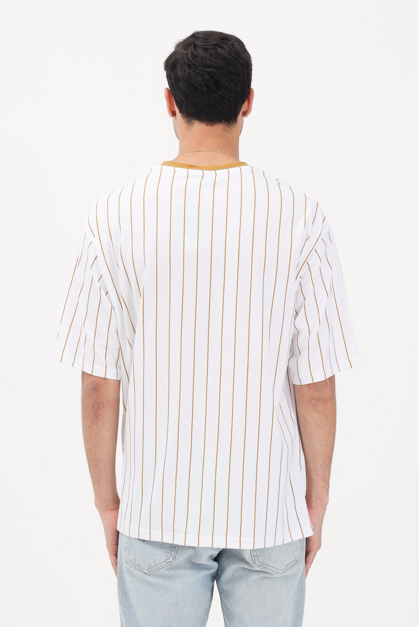 NEW ERA T-shirt a manica corta Oversized New Era Pinstripe bianca e senape per uomo e donna 60856223 . NEW ERA