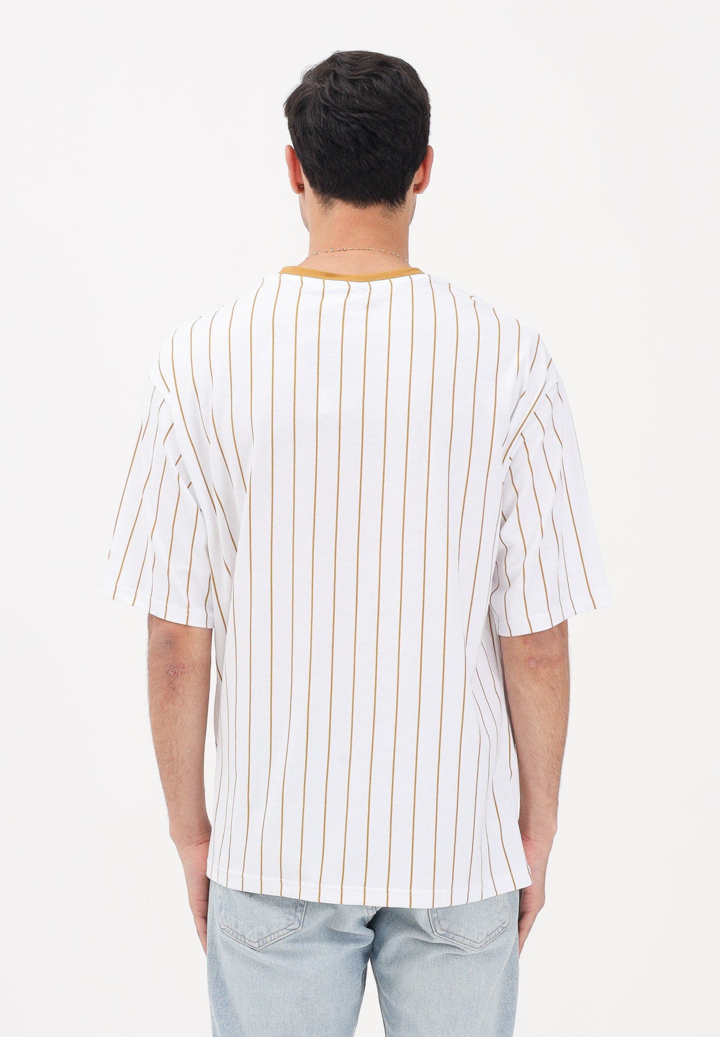 NEW ERA T-shirt a manica corta Oversized New Era Pinstripe bianca e senape per uomo e donna 60856223 . NEW ERA