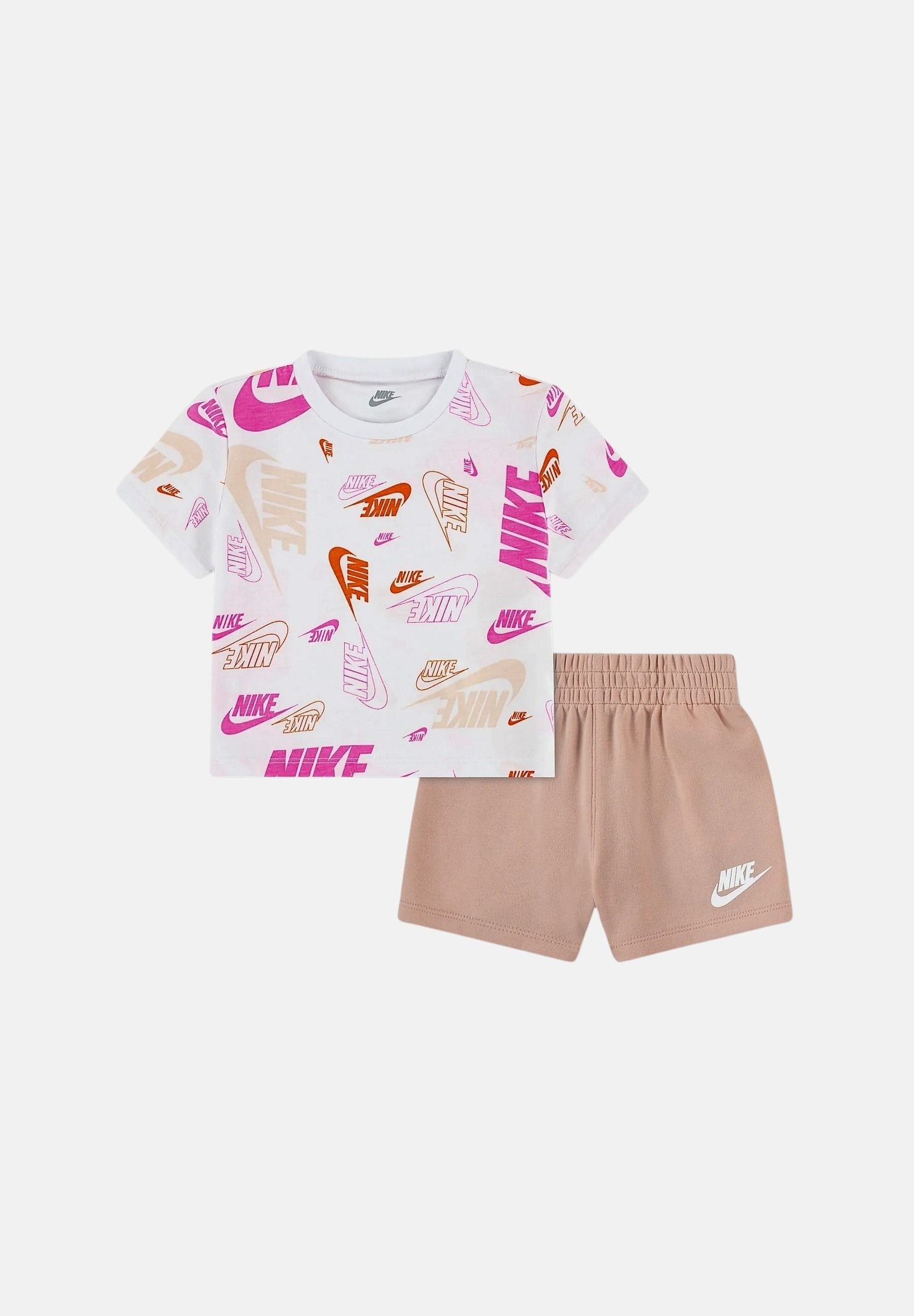 NIKE Completino beige e bianco da neonato con stampa 66N043 N0K NIKE