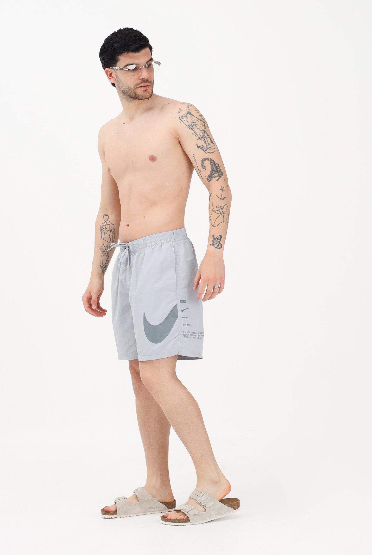NIKE Shorts mare grigio da uomo con stampa NESSF508 051 NIKE