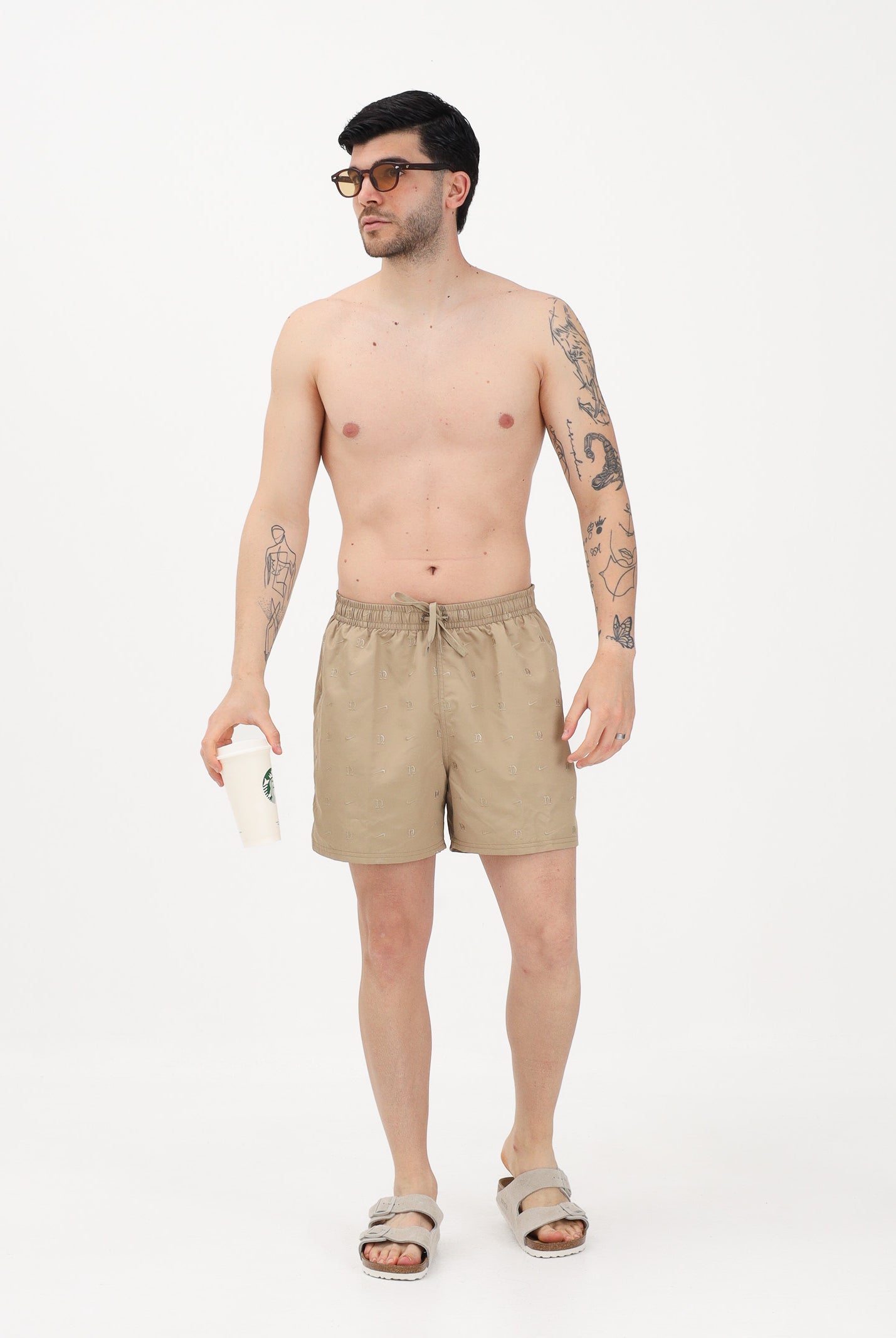 NIKE Shorts mare beige da uomo con ricami NESSG505 241 NIKE