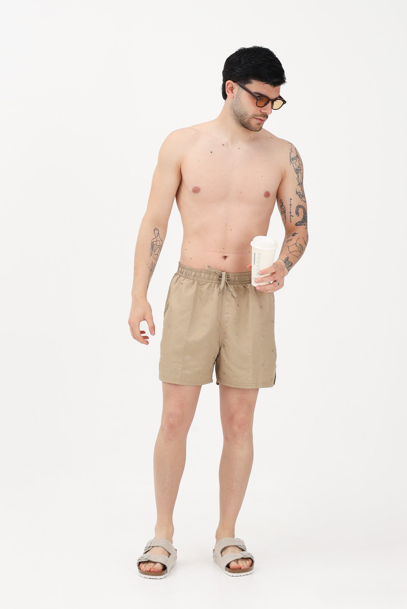 NIKE Shorts mare beige da uomo con ricami NESSG505 241 NIKE