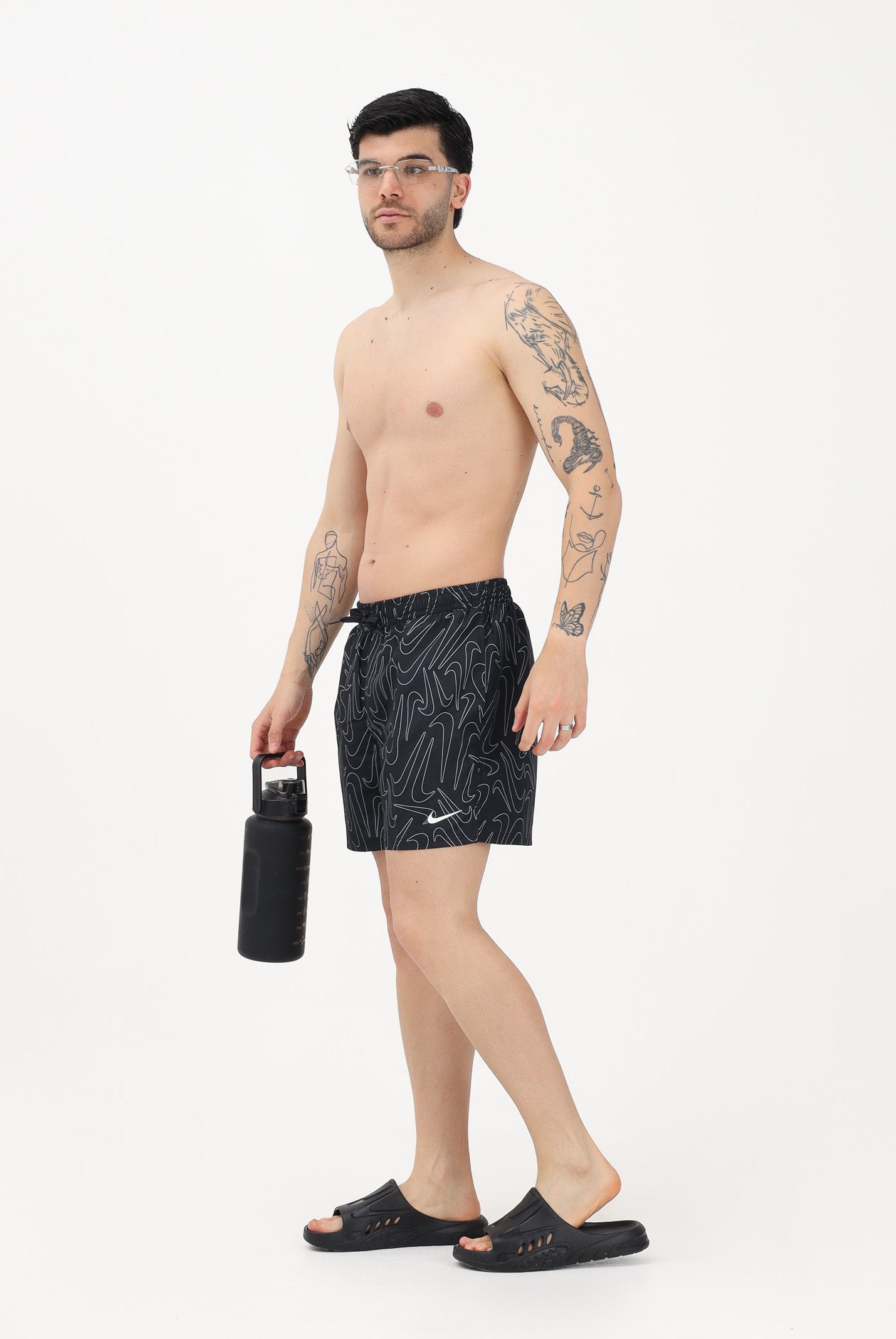 NIKE Shorts mare nero da uomo con stampa Swoosh NESSG572 001 NIKE