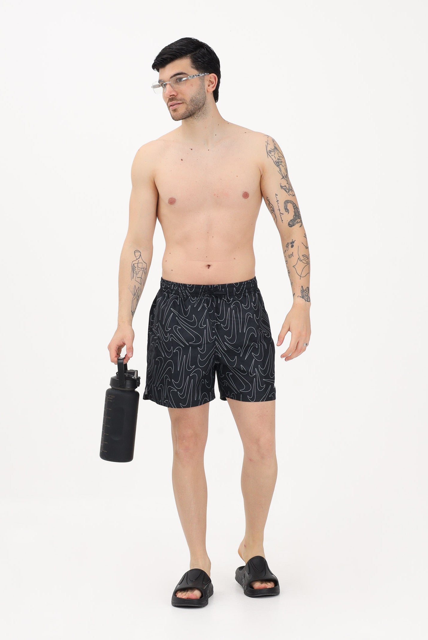 NIKE Shorts mare nero da uomo con stampa Swoosh NESSG572 001 NIKE
