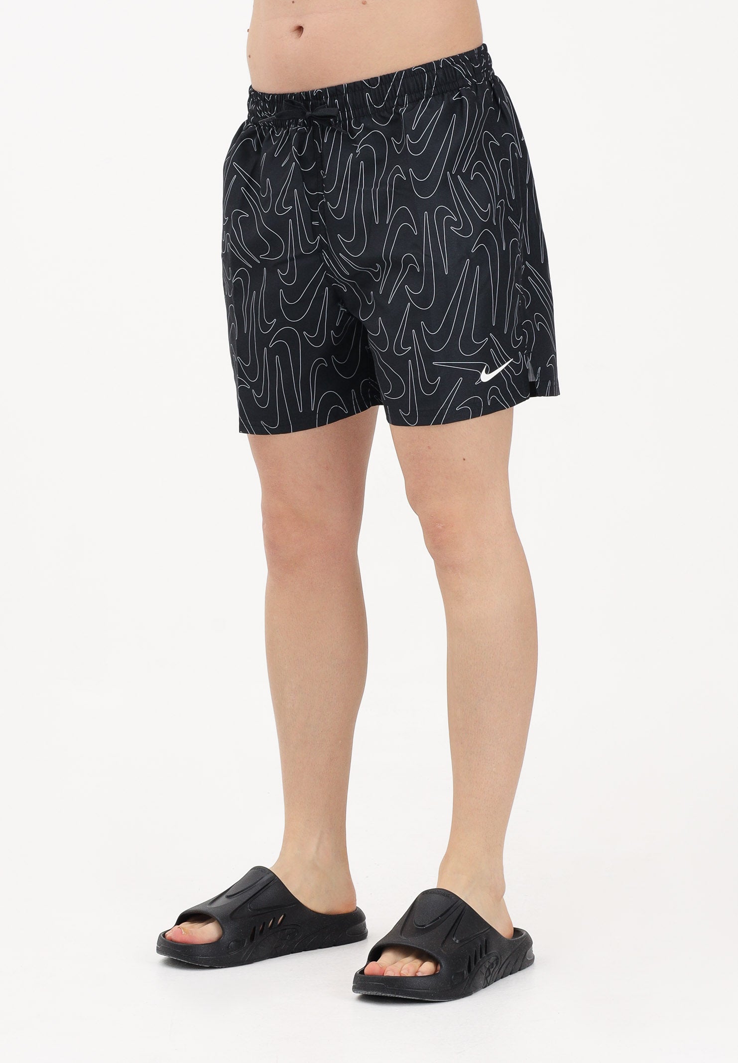 NIKE Shorts mare nero da uomo con stampa Swoosh NESSG572 001 NIKE