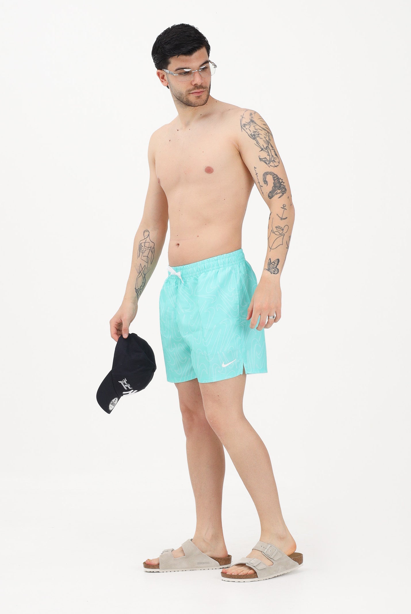 NIKE Shorts mare verde acqua da uomo con stampa Swoosh NESSG572 468 NIKE