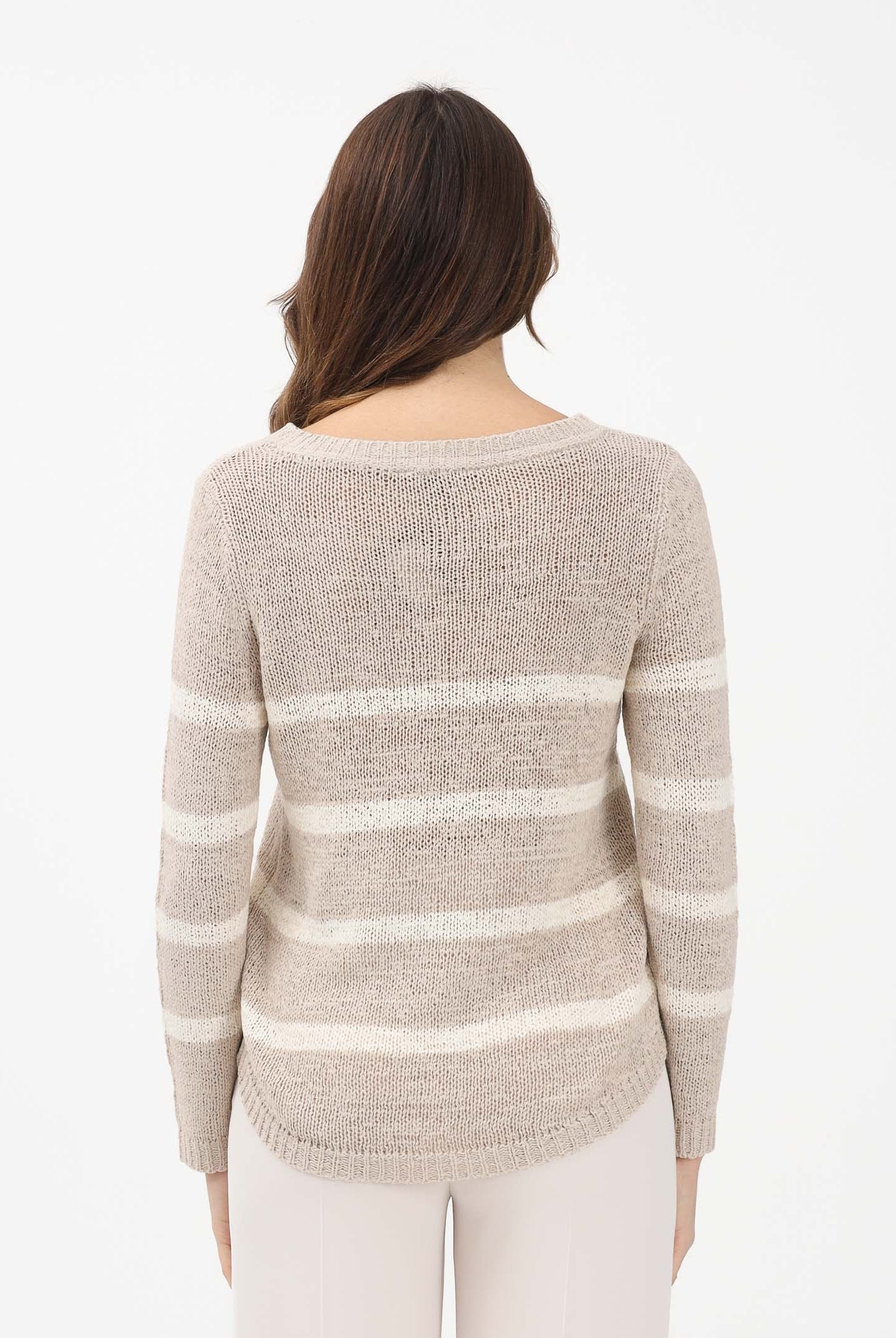 ONLY Maglioncino girocollo beige da donna con motivo a righe panna 15113356 SITA ONLY