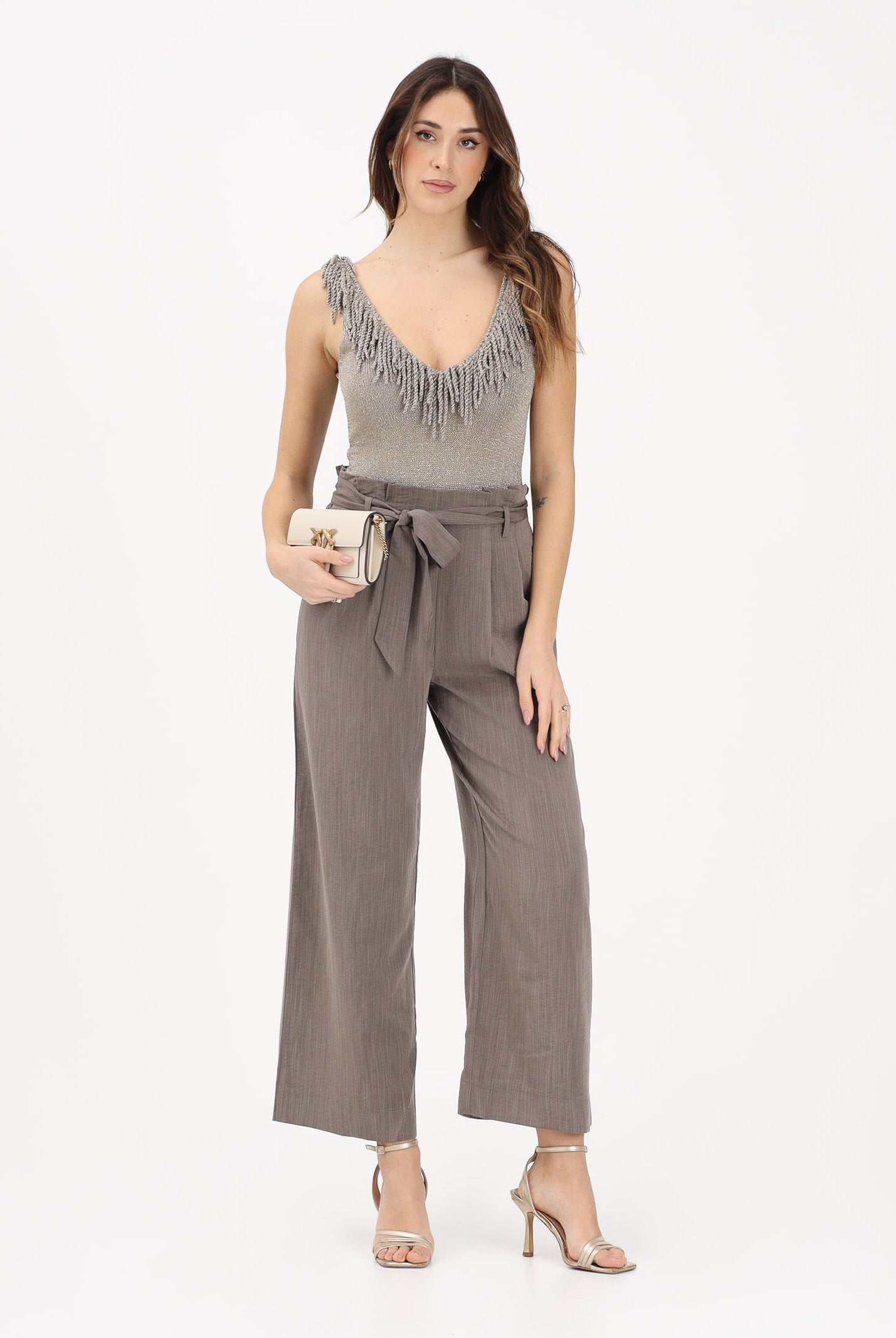 ONLY Pantalone elegante fango da donna con girovita a caramella 15269628 FAME ONLY