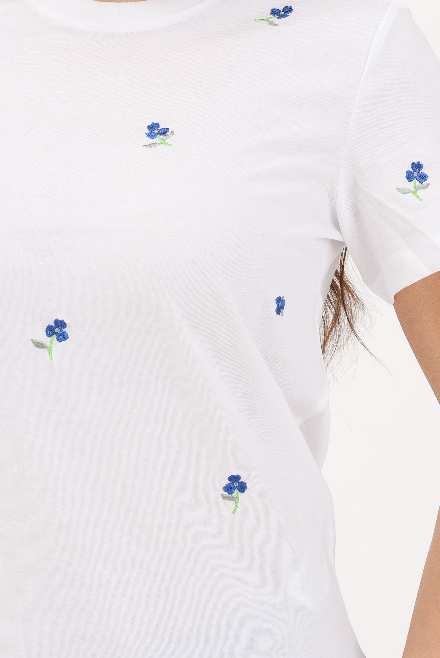 ONLY T-shirt a manica corta bianca da donna con ricamo fiori 15288473 BRWITR ONLY