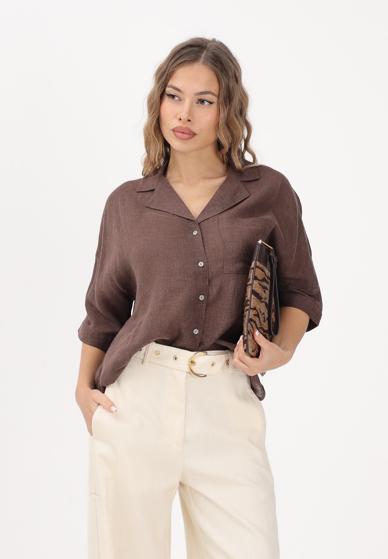 ONLY Camicia a manica corta marrone da donna 15314215 CHMA ONLY