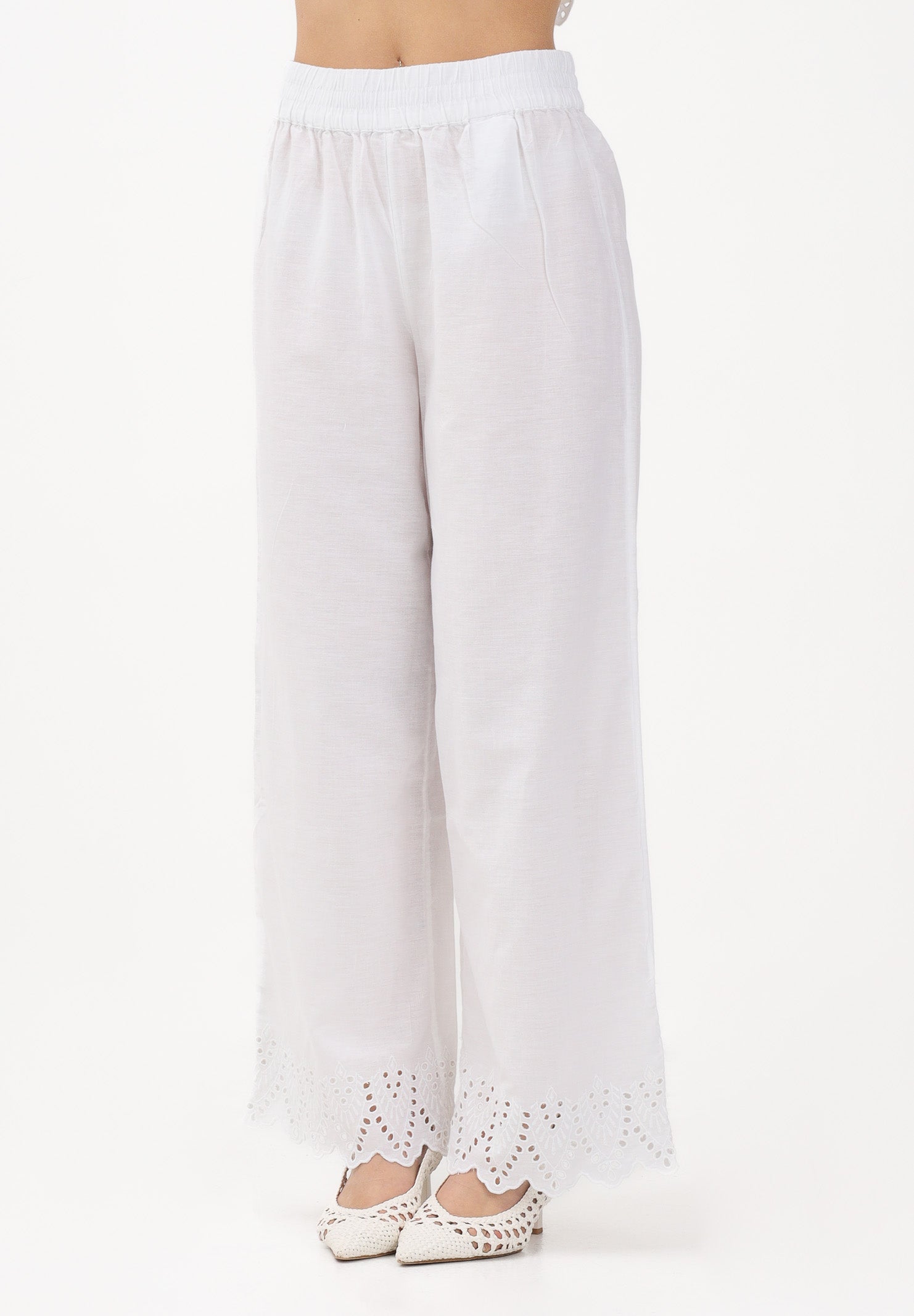 ONLY Pantalone bianco da donna con fondo ricamato 15343184 BRWI ONLY