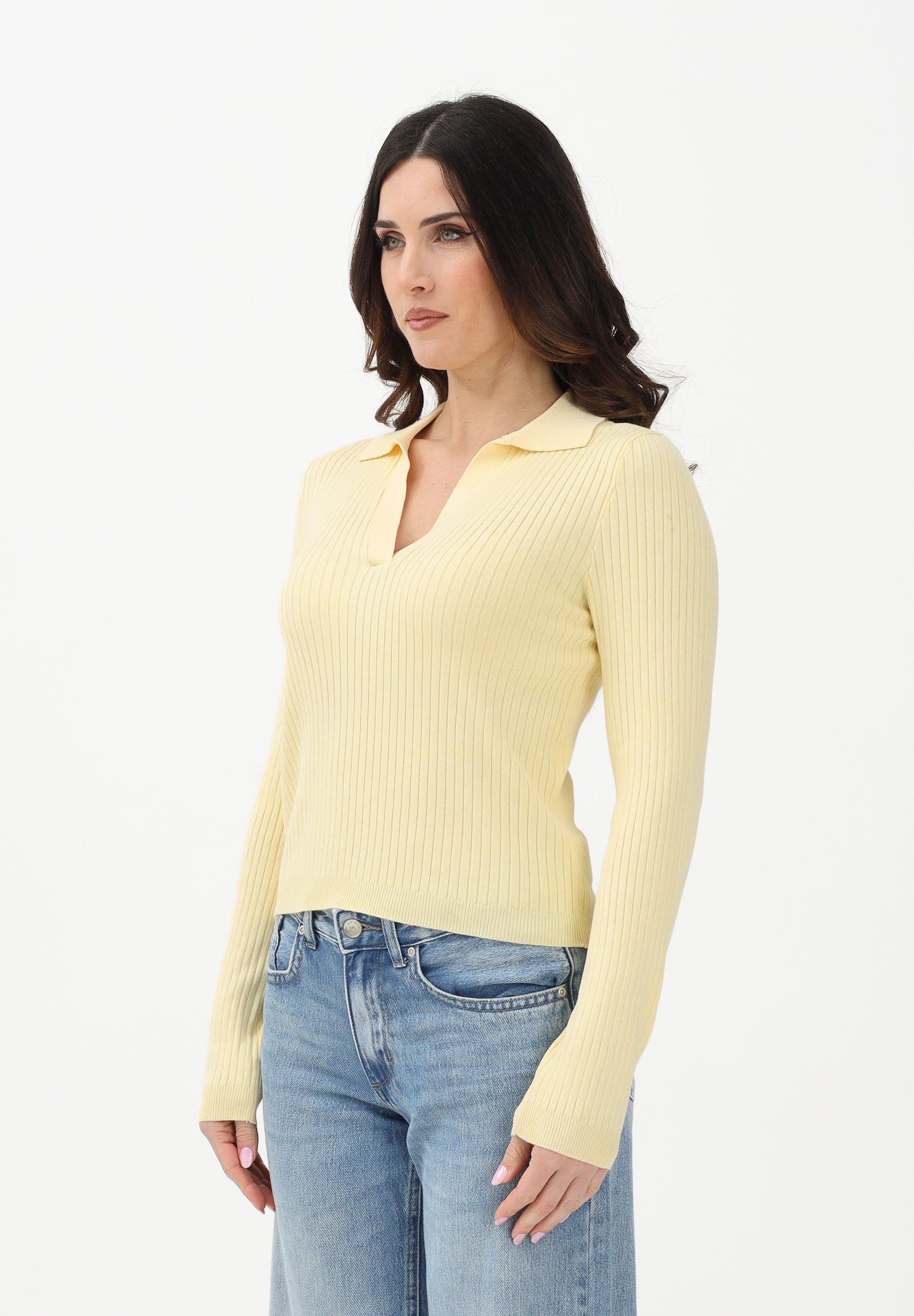 ONLY Maglioncino in tessuto a coste giallo da donna stile polo 15344841 DOCR ONLY