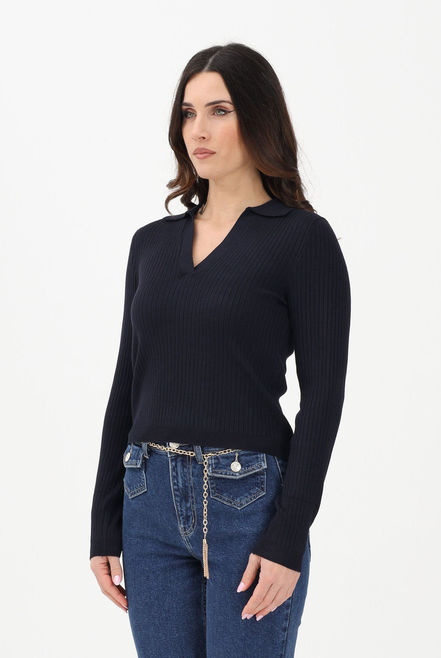ONLY Maglioncino in tessuto a coste blu da donna stile polo 15344841 NISK ONLY