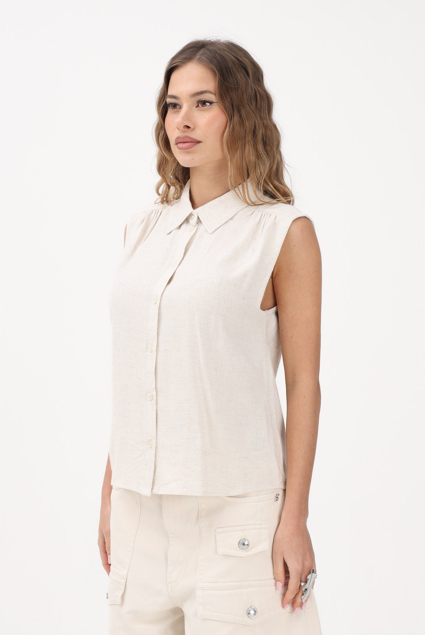 ONLY Camicia smanicata beige da donna 15367416 MO ONLY