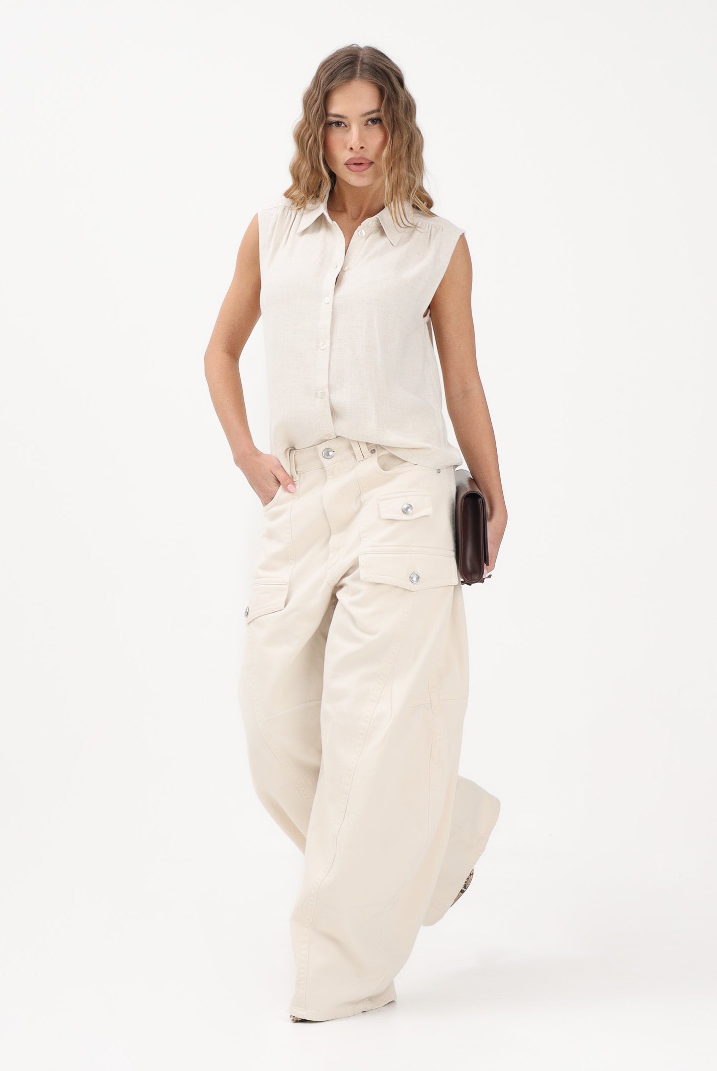 ONLY Camicia smanicata beige da donna 15367416 MO ONLY