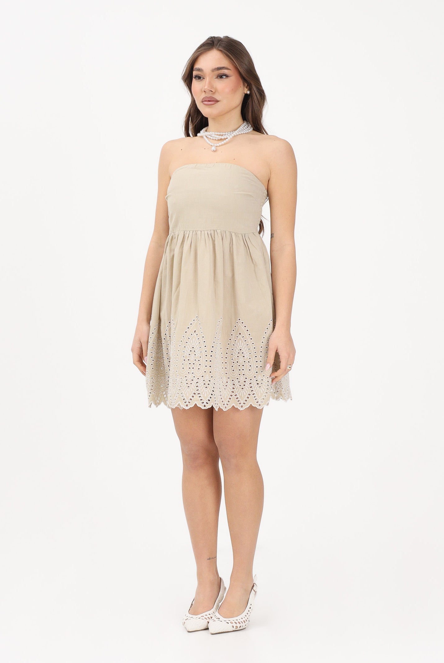 ONLY Abito corto beige da donna con lavorazione sul fondo 15367443 OLGR ONLY