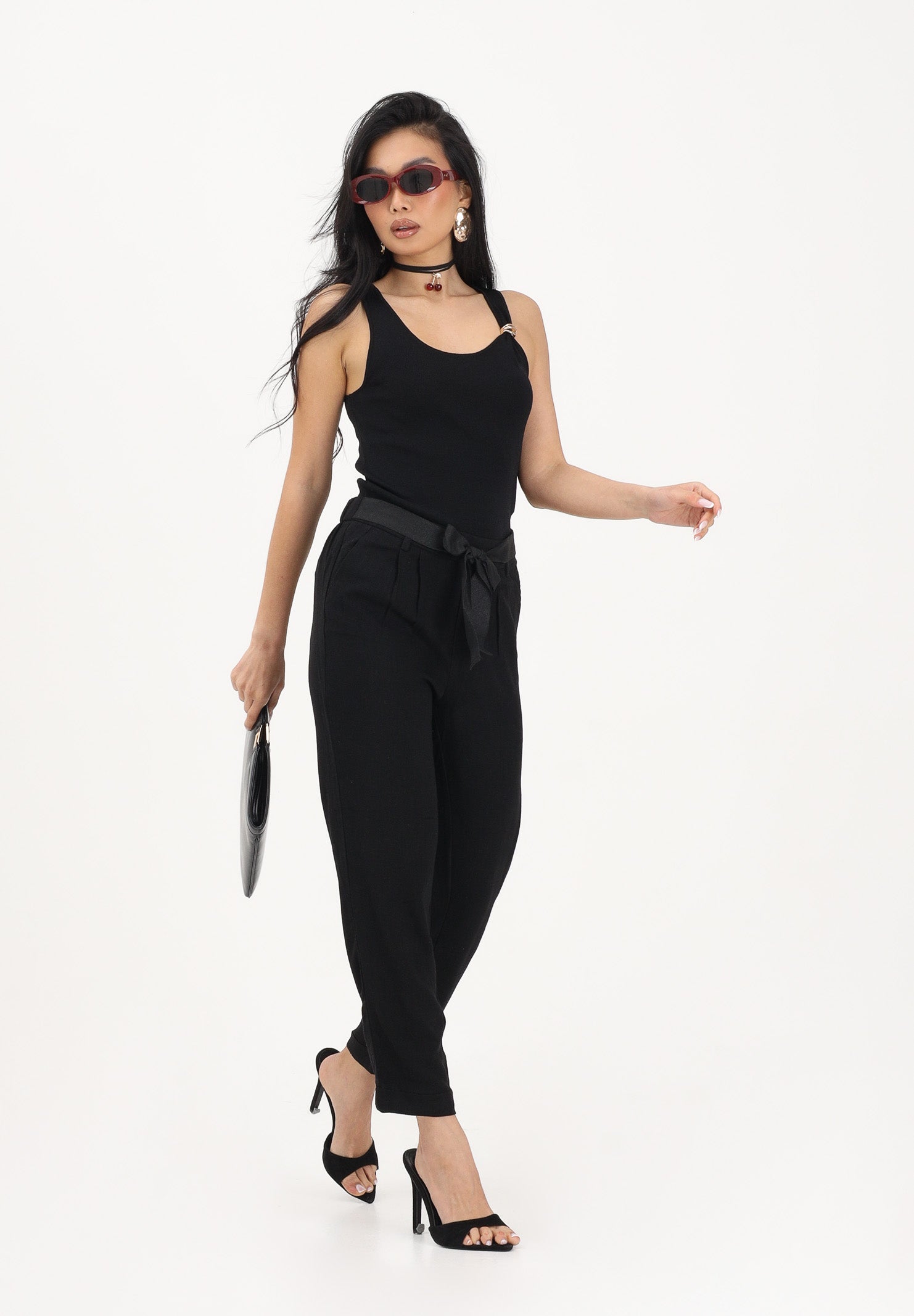 ONLY Pantalone nero da donna con cintura coordinata 15367751 BL ONLY