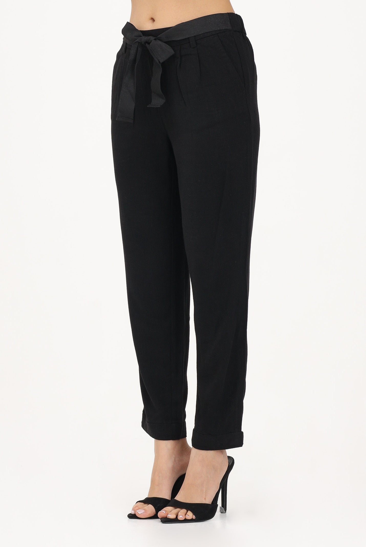 ONLY Pantalone nero da donna con cintura coordinata 15367751 BL ONLY