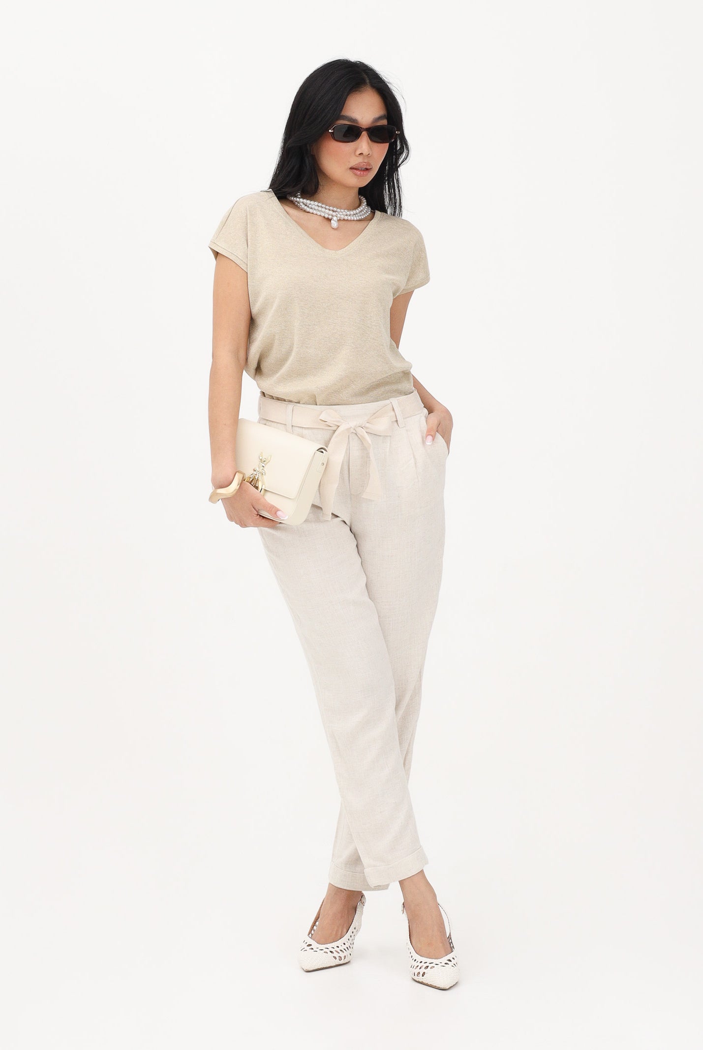ONLY Pantalone panna da donna con cintura coordinata 15367751 MO ONLY