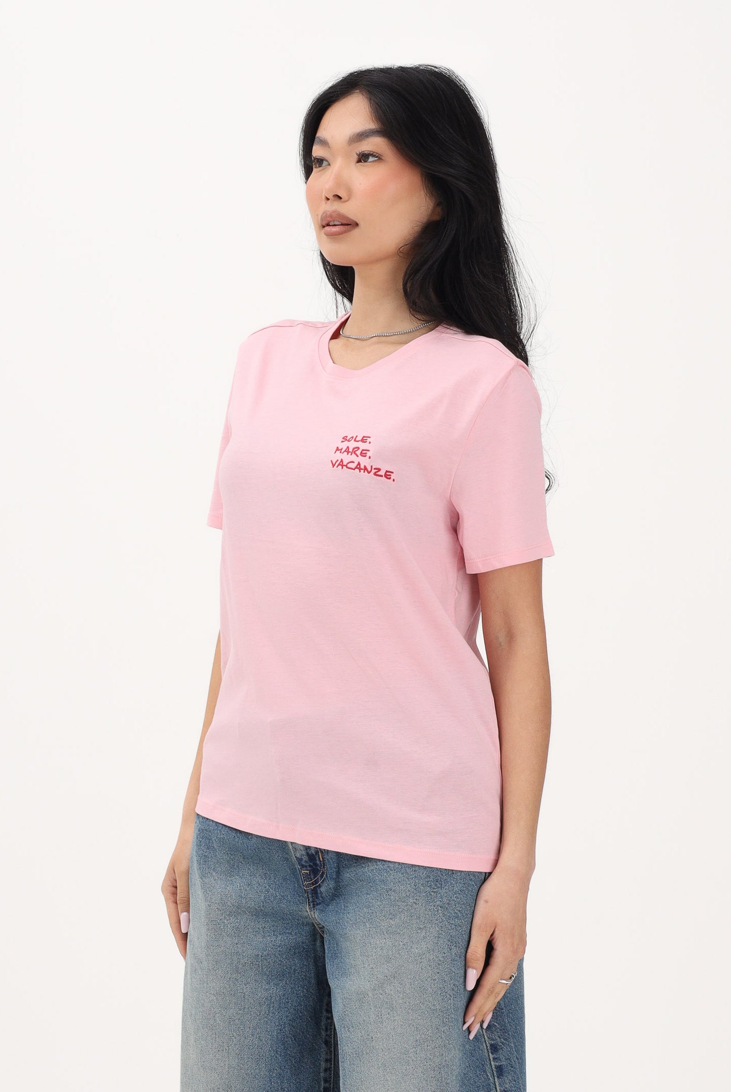 ONLY T-shirt a manica corta rosa da donna con ricamo 15368637 RORO ONLY