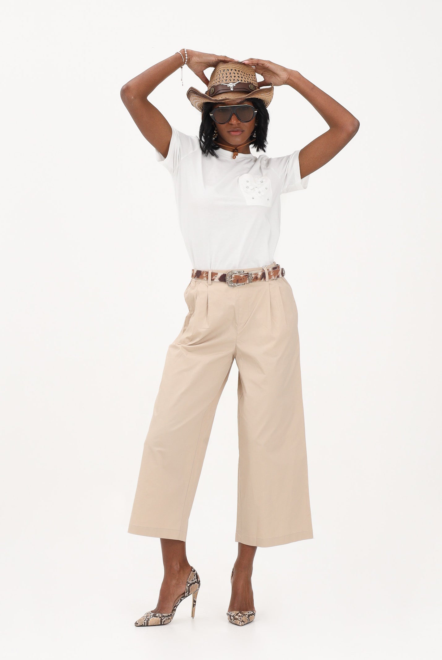 ONLY Pantalone cropped beige da donna 15370610 OXTA ONLY
