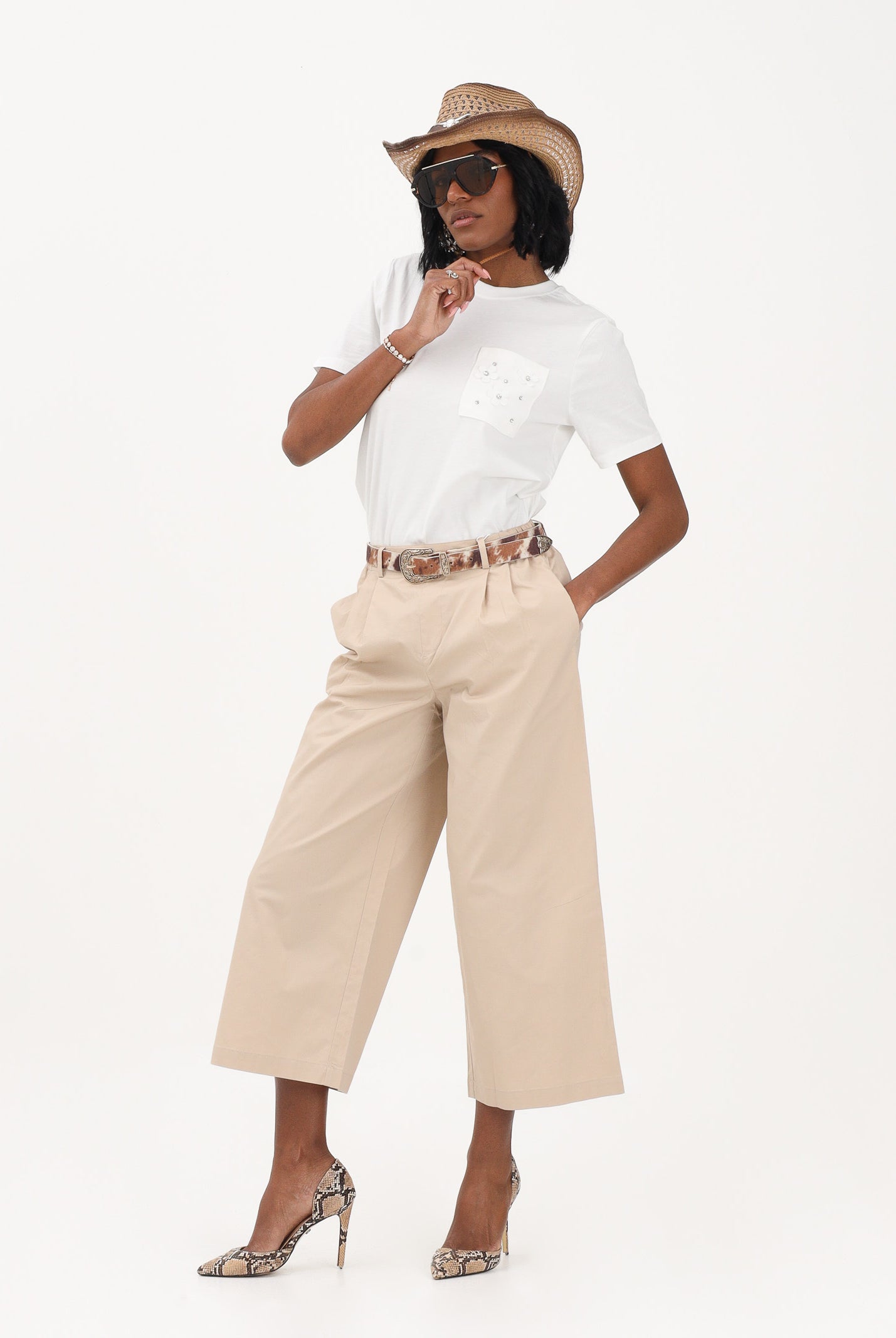 ONLY Pantalone cropped beige da donna 15370610 OXTA ONLY