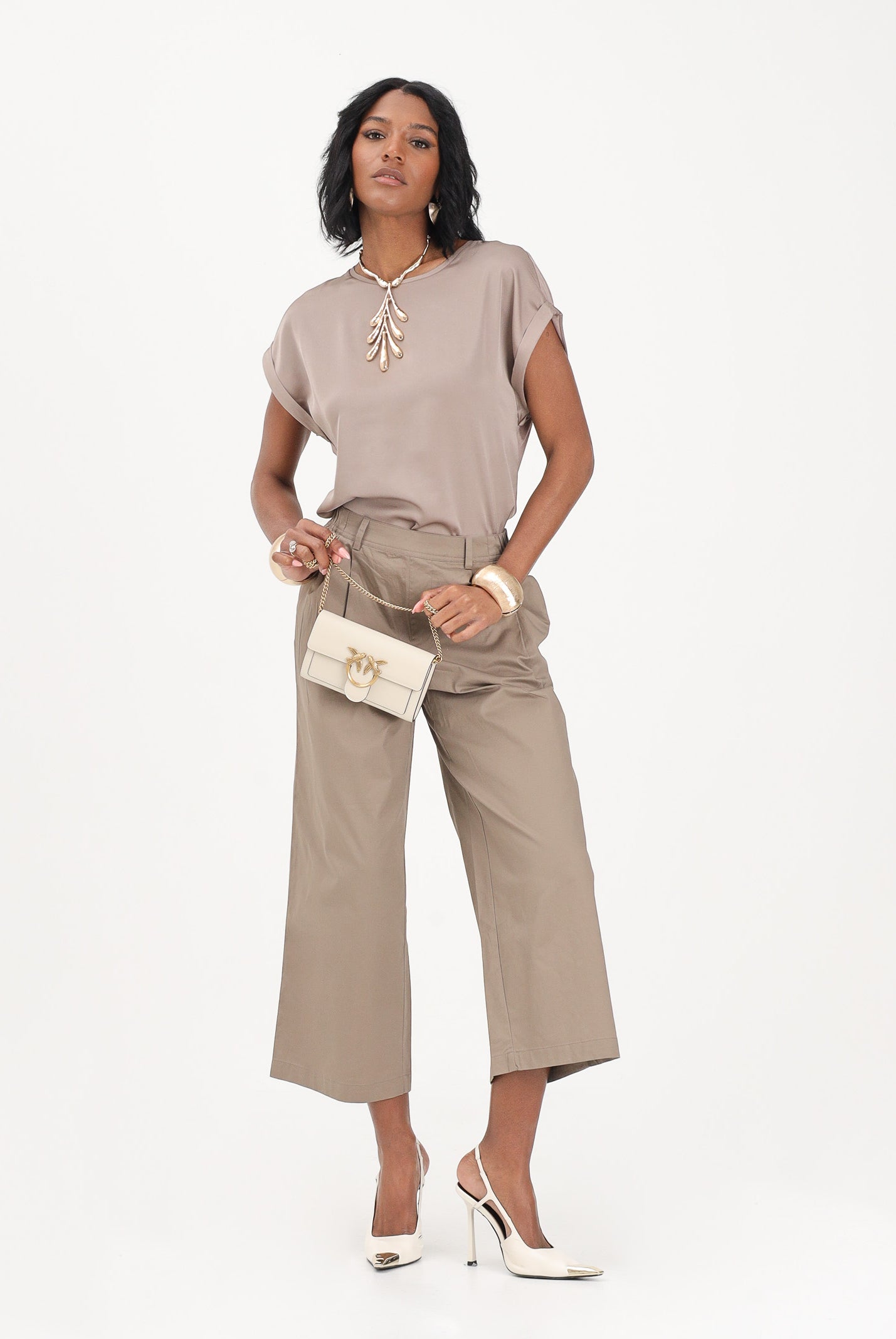ONLY Pantalone cropped marrone da donna 15370610 WA ONLY
