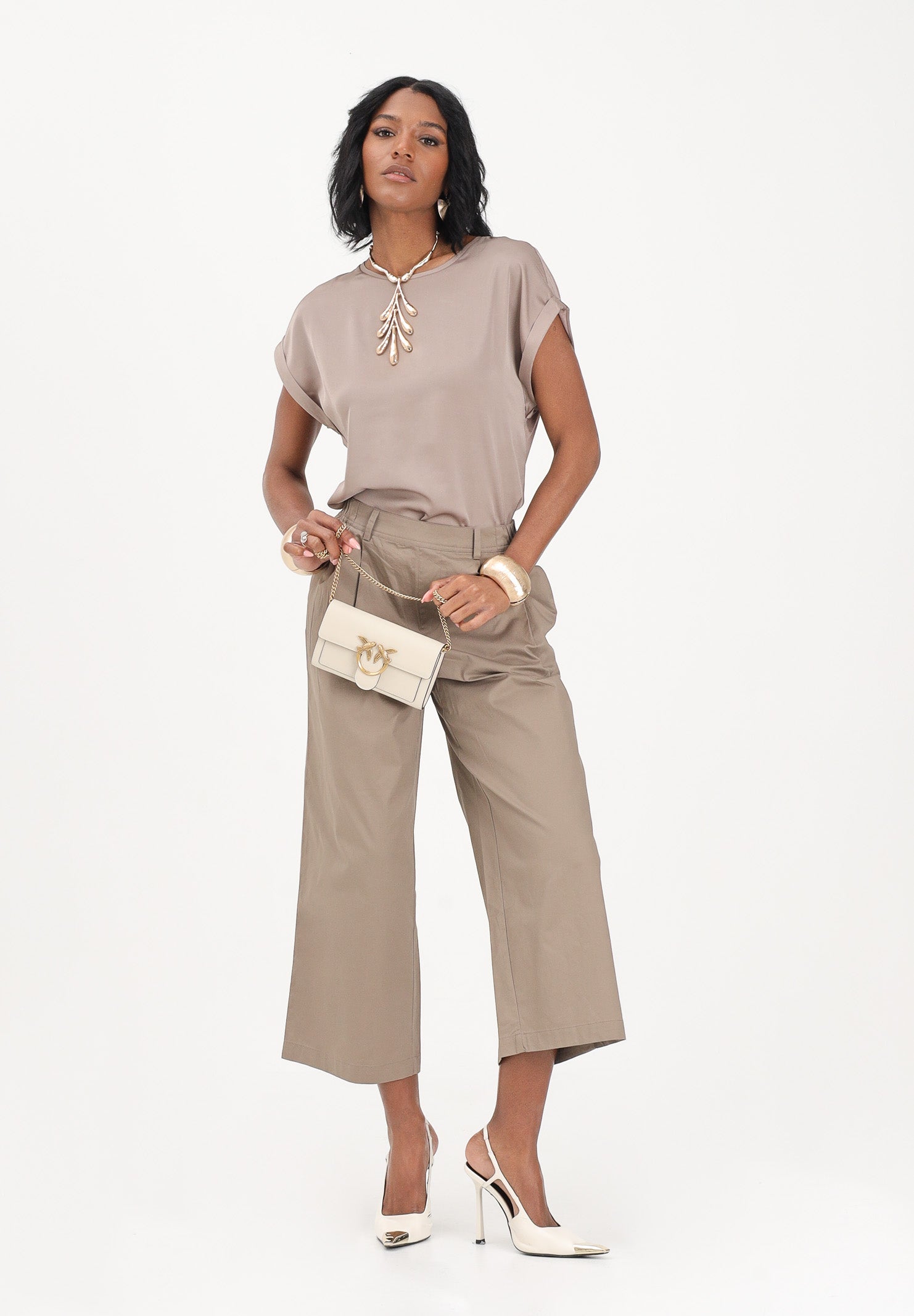 ONLY Pantalone cropped marrone da donna 15370610 WA ONLY
