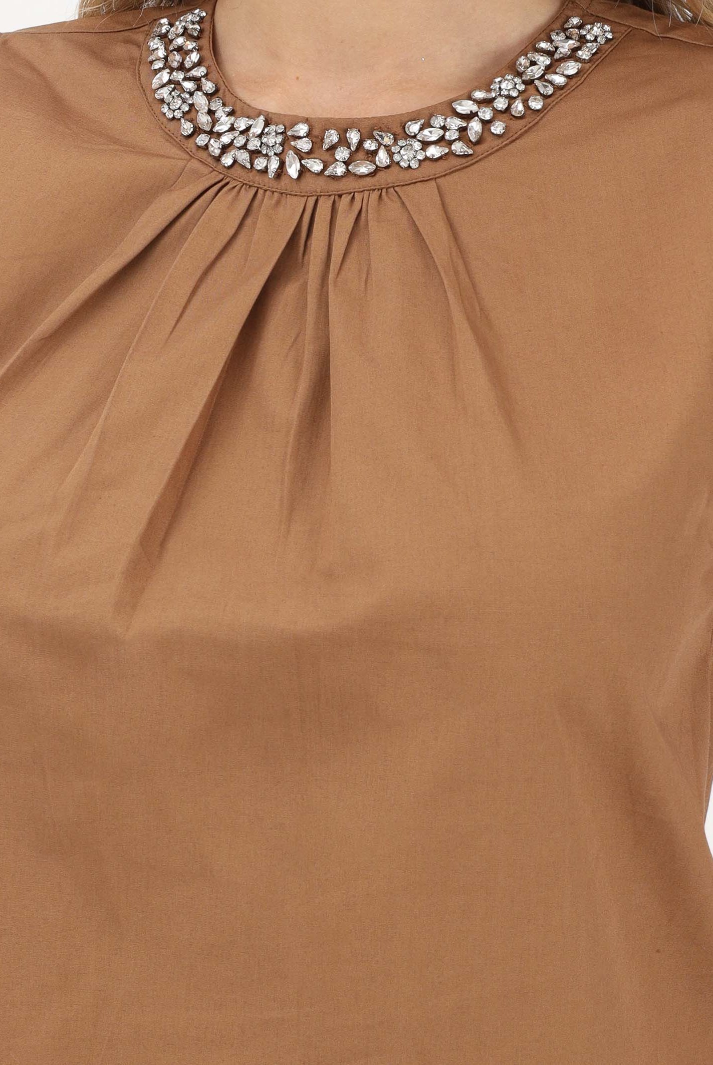 ONLY Top cammello da donna con dettaglio gioiello sullo scollo 15371623 TOCO ONLY