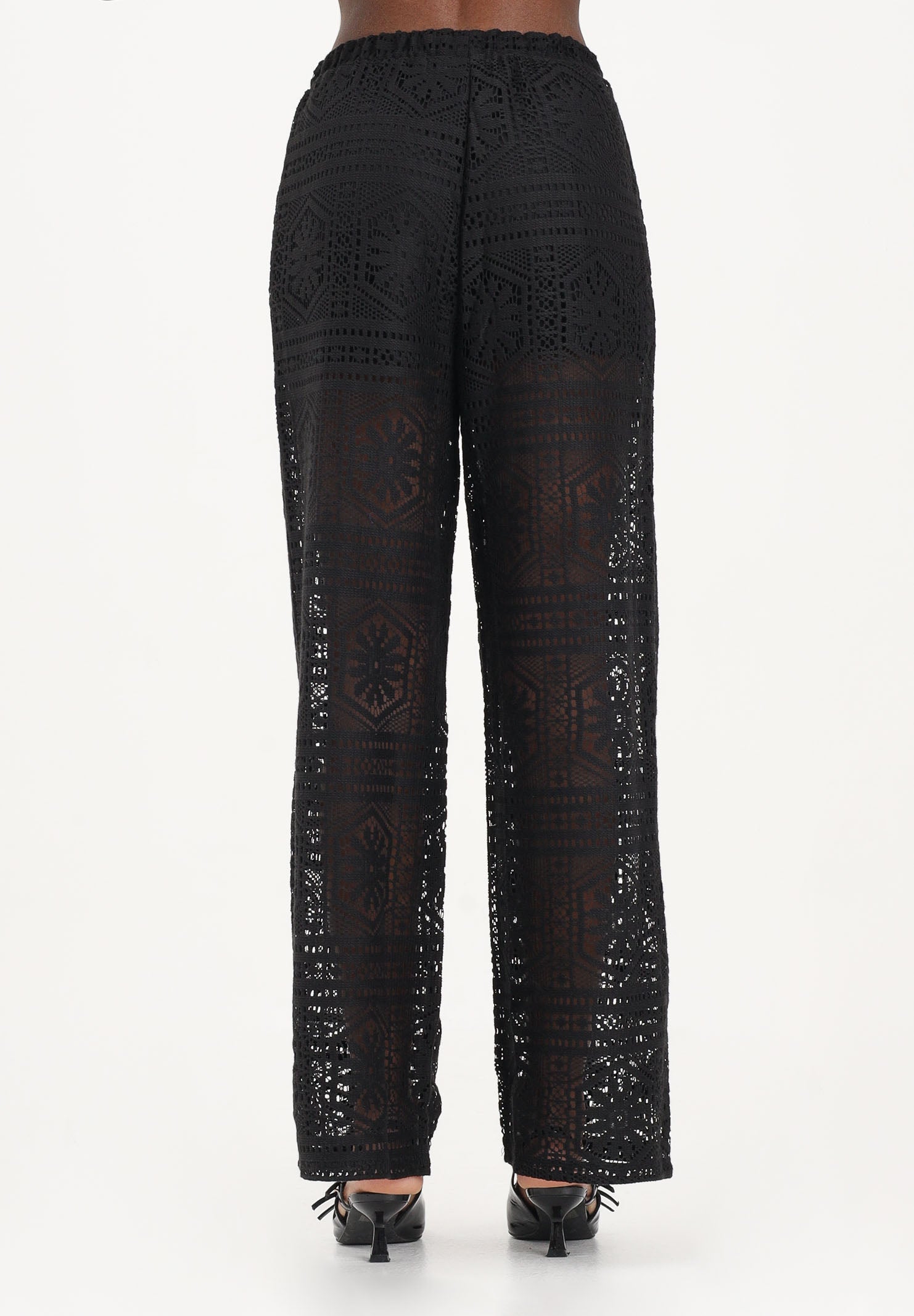 ONLY Pantalone nero da donna realizzato in raffinato tessuto pizzo lavorato 15372107 BL ONLY