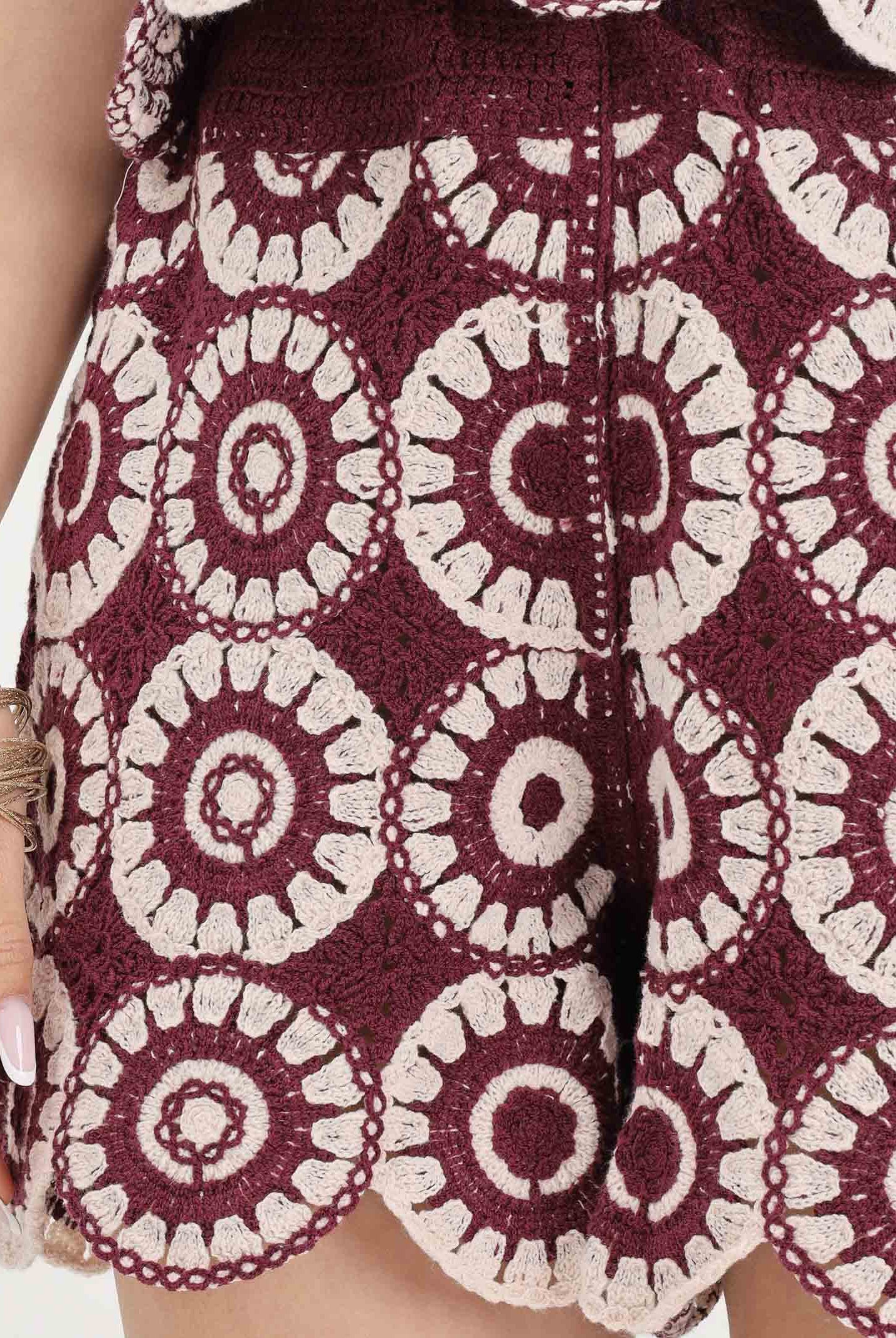 ONLY Shorts panna e bordeaux da donna in tessuto lavorato macramè 15373523 GRWI ONLY