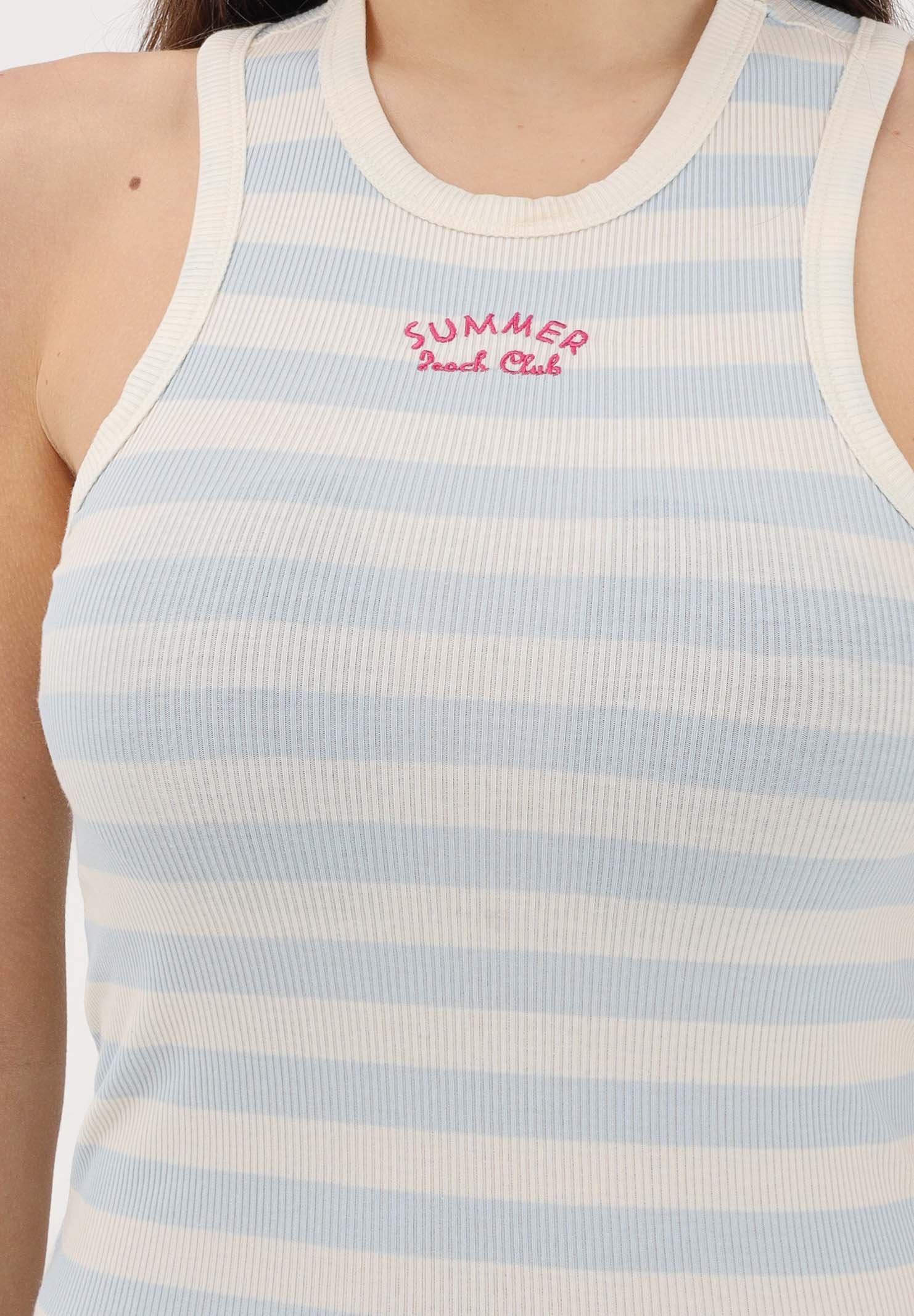 ONLY Canotta a righe panna e azzurra da donna con ricamo 15375771 BRWI ONLY
