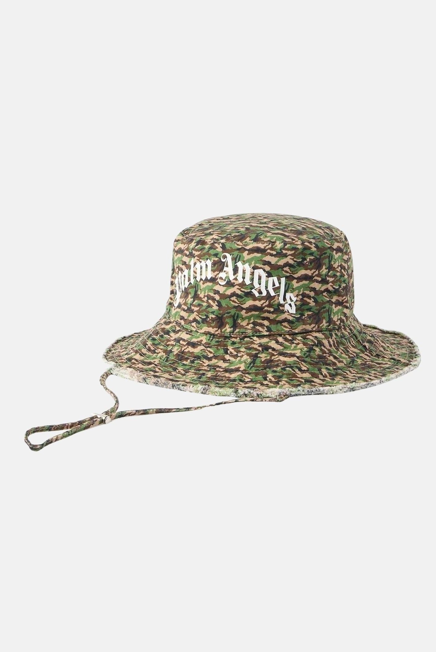 PALM ANGELS Bucket camouflage per uomo e donna con logo FH00COZ0984 BRWH PALM ANGELS