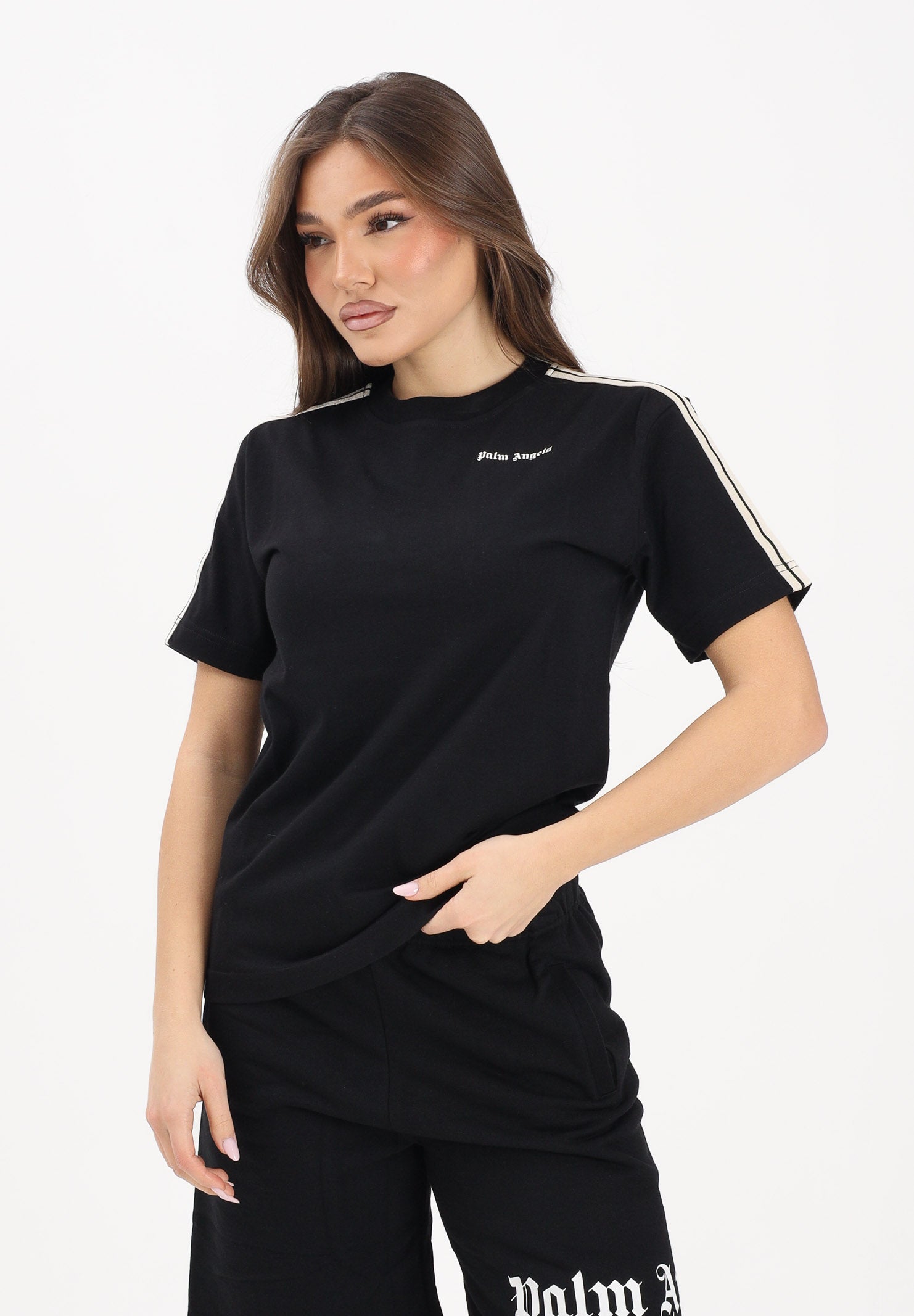 PALM ANGELS T-shirt a manica corta nera per donna, ragazzi e bambini con logo PBAA011S26JER001 110 PALM ANGELS