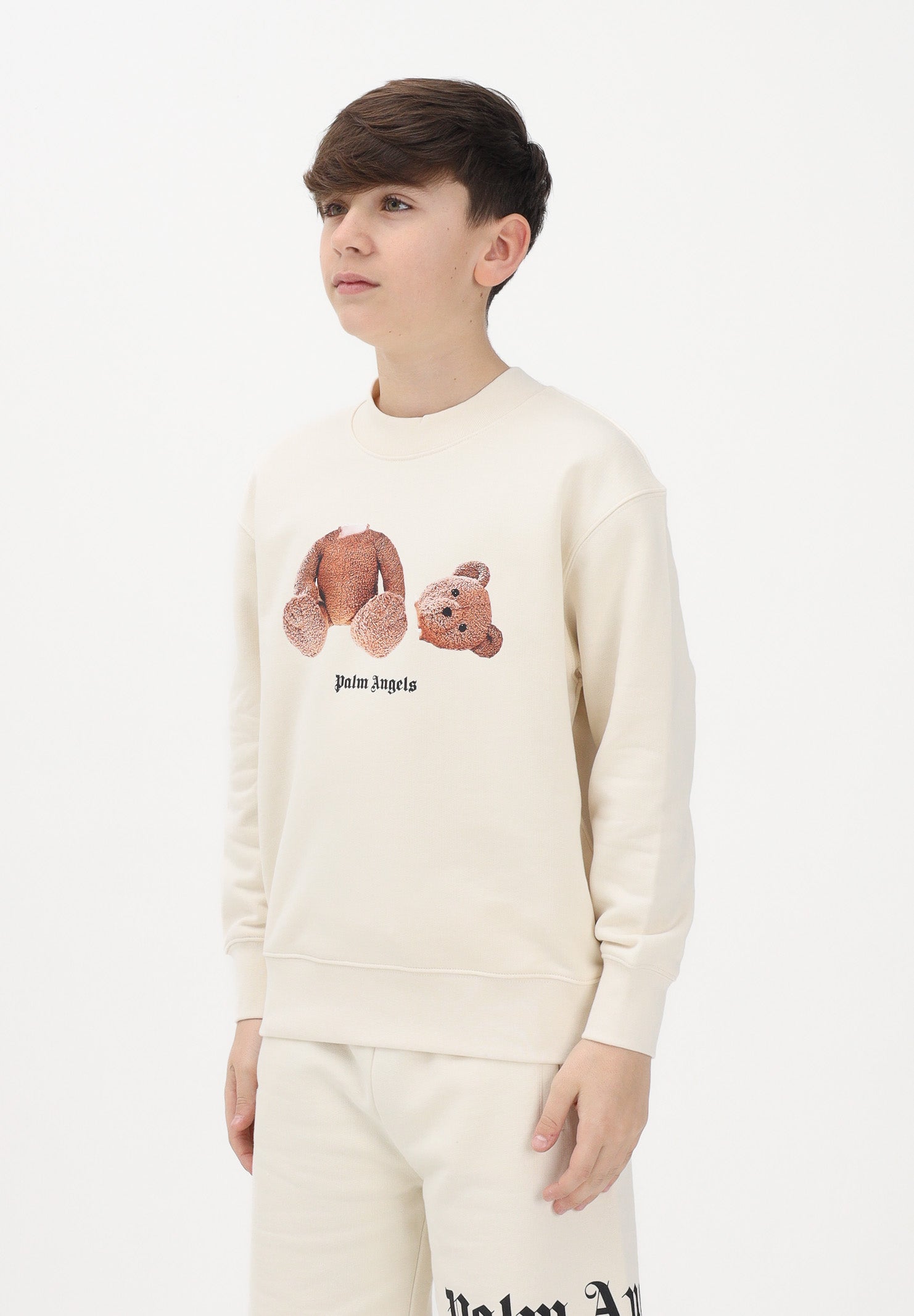 PALM ANGELS Felpa girocollo panna per donna, ragazzi e bambini con stampa PBBA012S26FLE002 002 PALM ANGELS