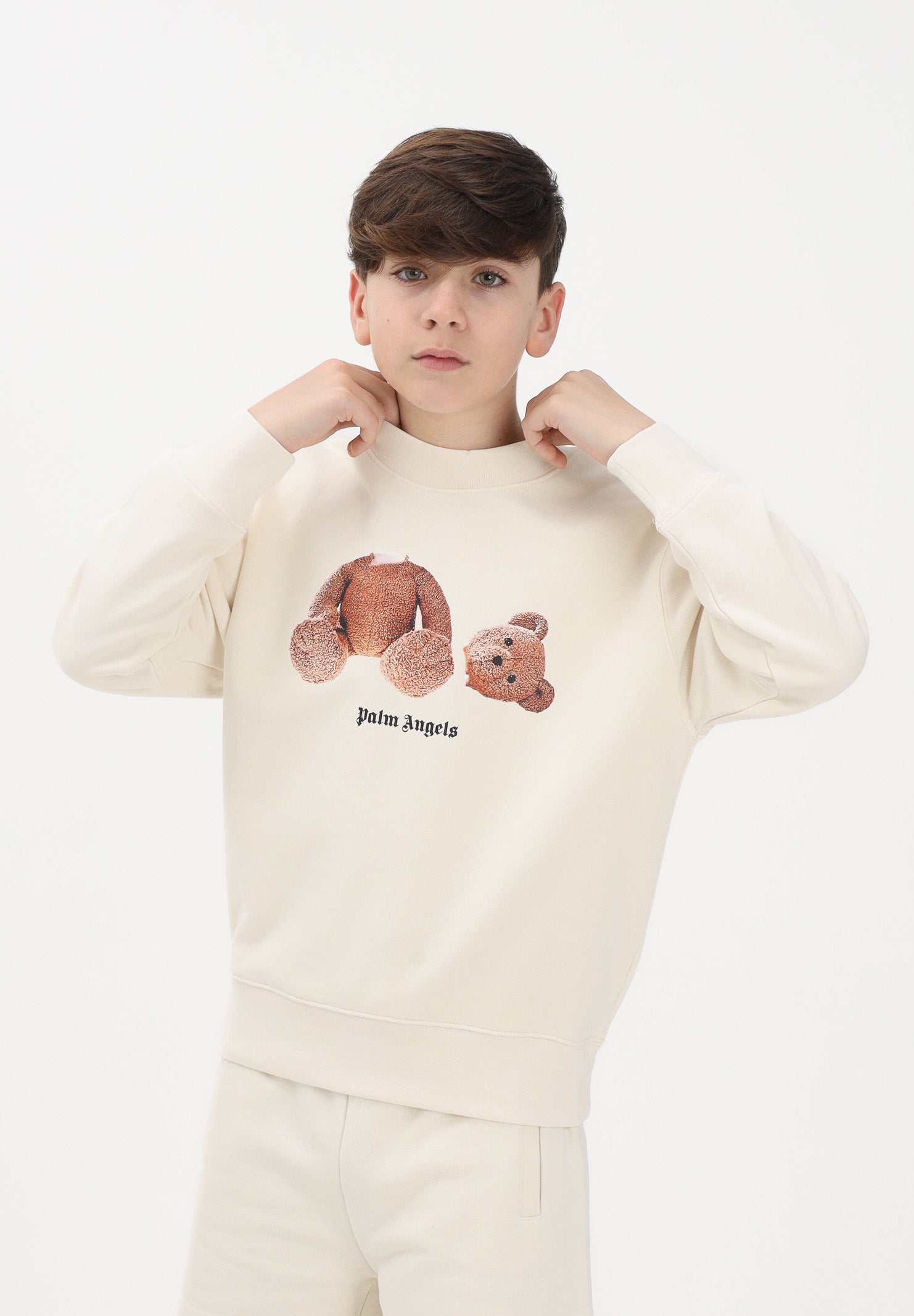 PALM ANGELS Felpa girocollo panna per donna, ragazzi e bambini con stampa PBBA012S26FLE002 002 PALM ANGELS