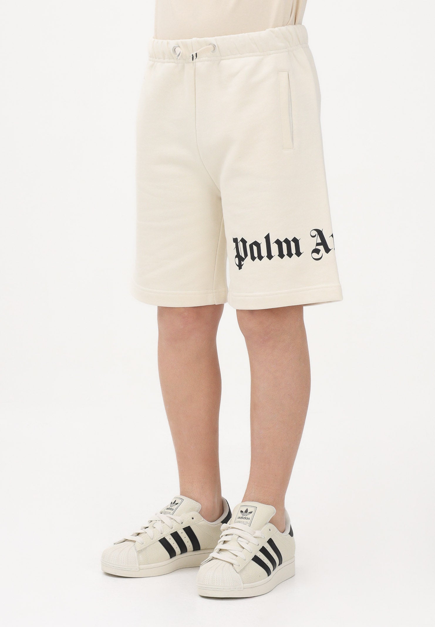 PALM ANGELS Shorts sportivo panna per donna, ragazzi e bambini con logo PBCI006S26FLE001 002 PALM ANGELS