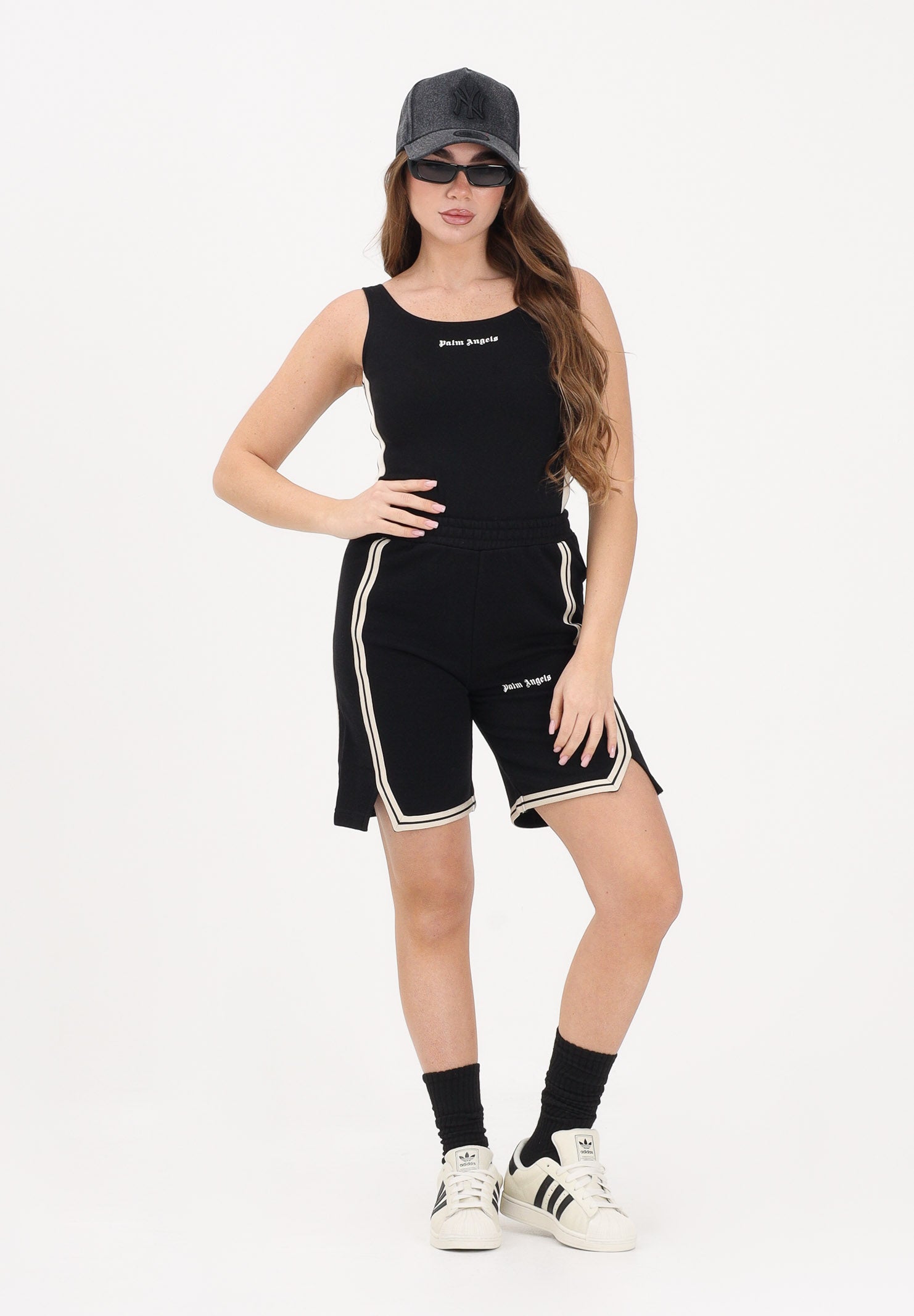 PALM ANGELS Shorts sportivo nero per donna, ragazzi e bambini con logo PBCI007S26FLE001 110 PALM ANGELS