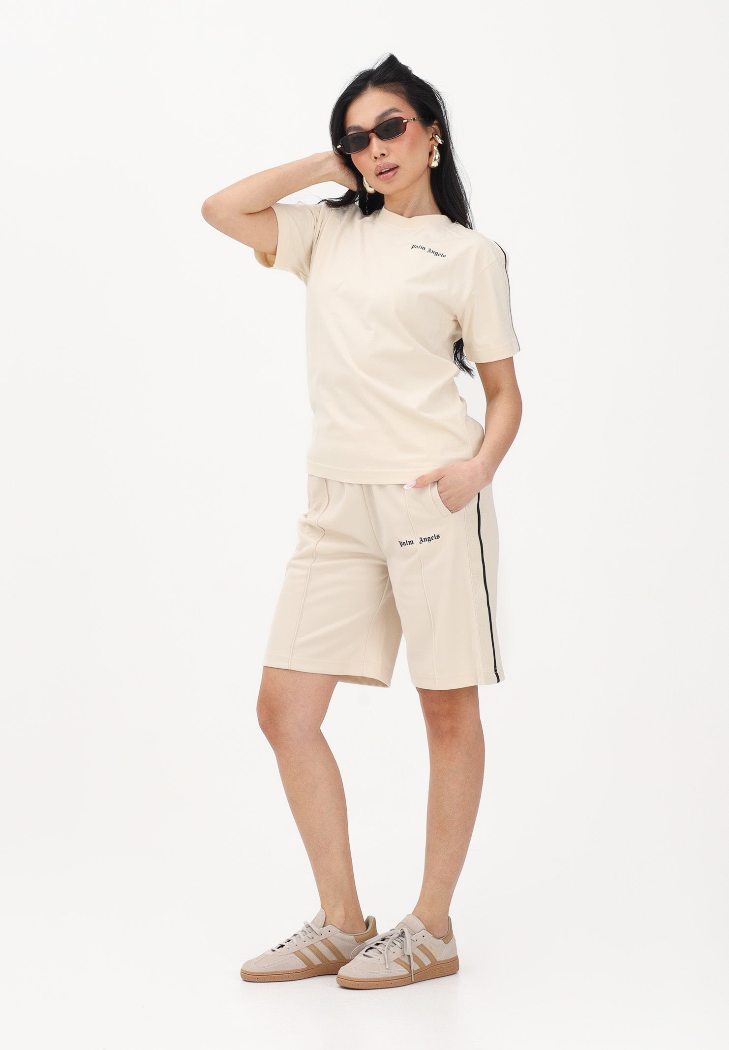 PALM ANGELS Shorts sportivo beige per donna, ragazzi e bambini con logo PBCL001S26FAB001 092 PALM ANGELS