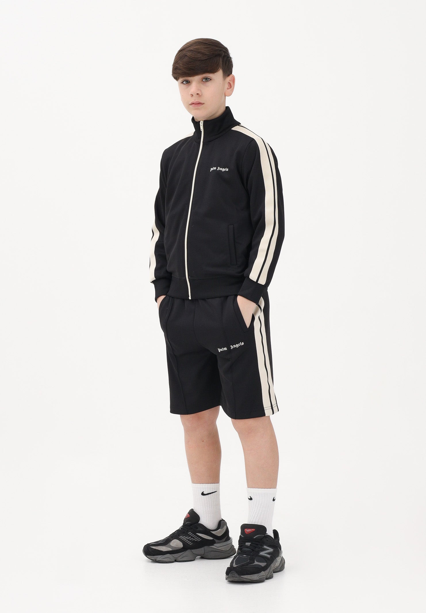 PALM ANGELS Shorts sportivo nero per donna, ragazzi e bambini con logo PBCL001S26FAB001 110 PALM ANGELS