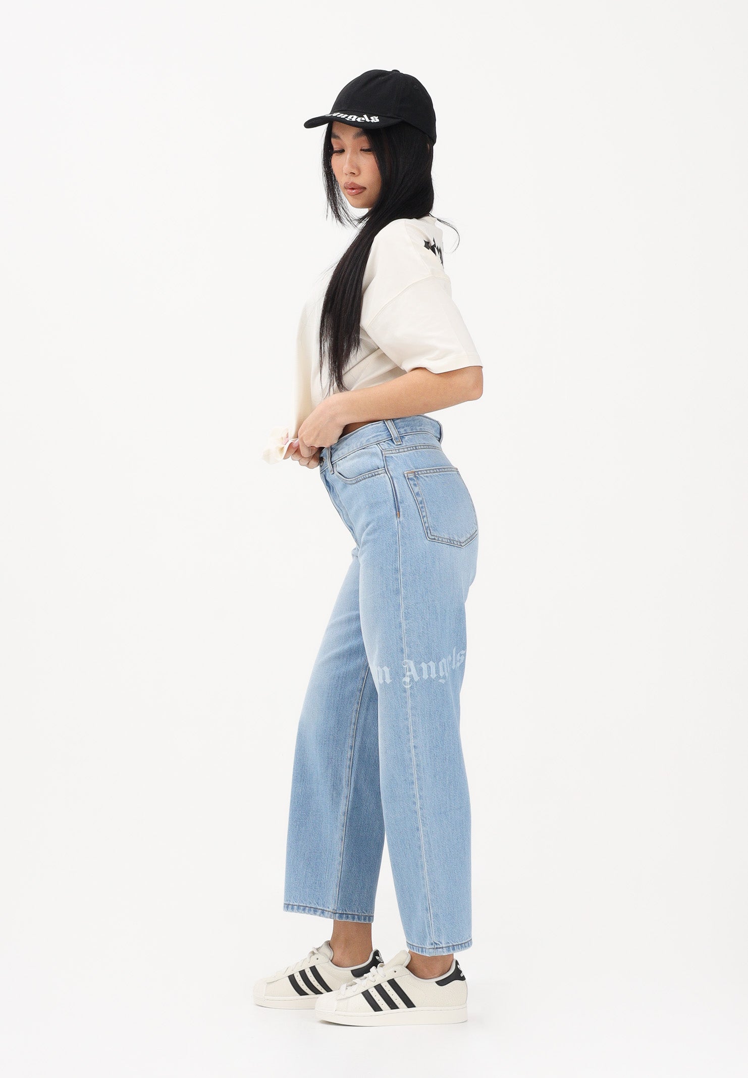 PALM ANGELS Jeans in denim azzurro chiaro per donna, ragazzi e bambini con logo PBYB009S26DEN001 050 PALM ANGELS